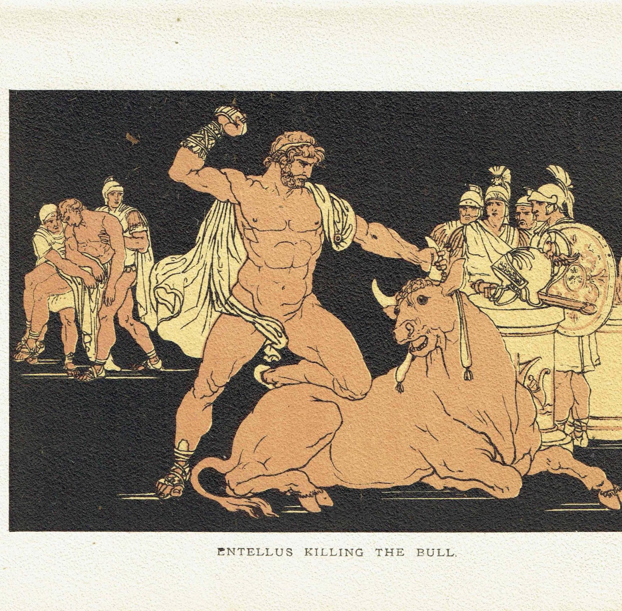 1879 Entellus Killing Bull - Original Antique Print By Pinelli - Stories From Virgil Classical Mythology Roman Art - 7.5 x 5 in - Image 3