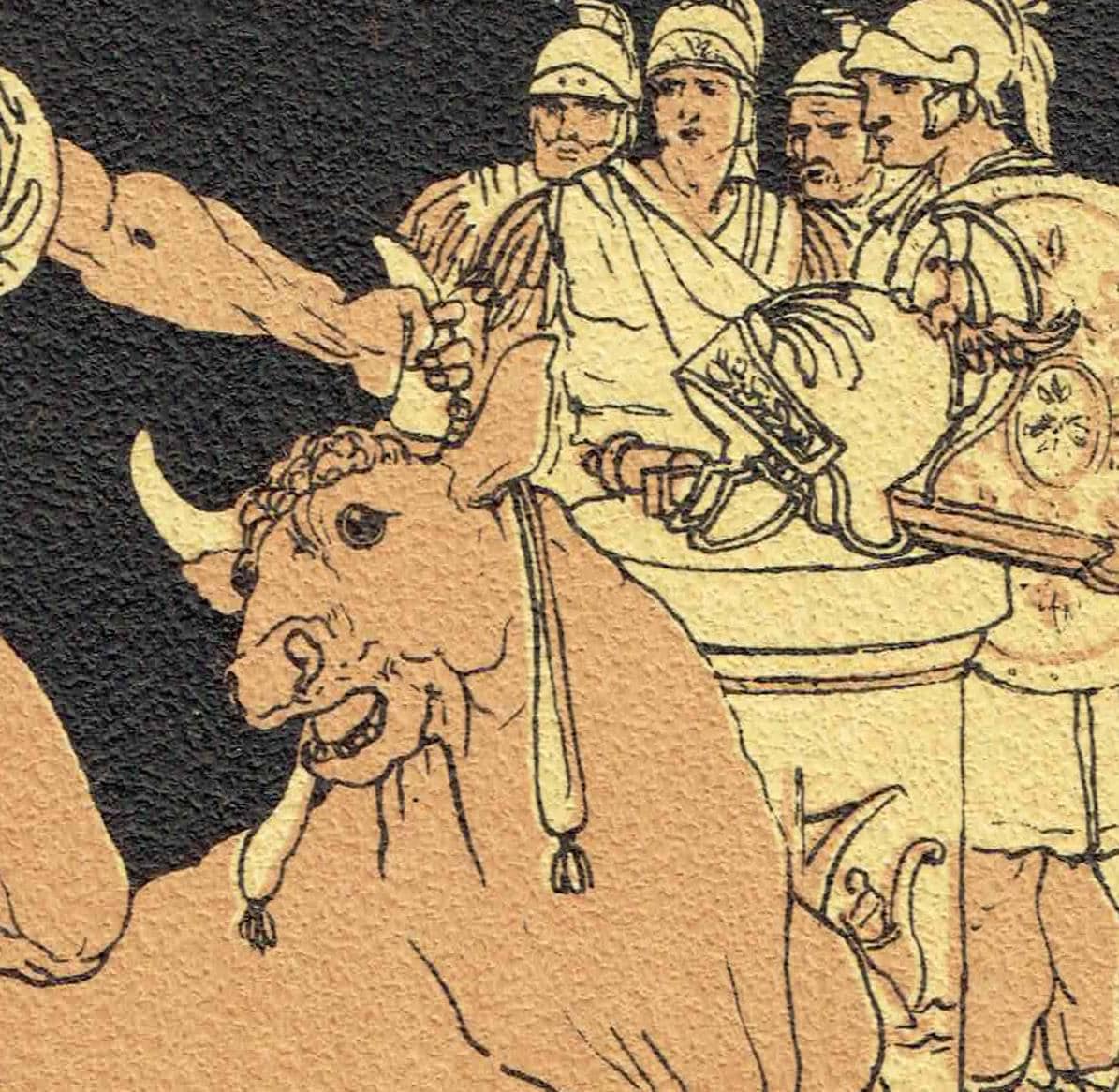 1879 Entellus Killing Bull - Original Antique Print By Pinelli - Stories From Virgil Classical Mythology Roman Art - 7.5 x 5 in - Image 5