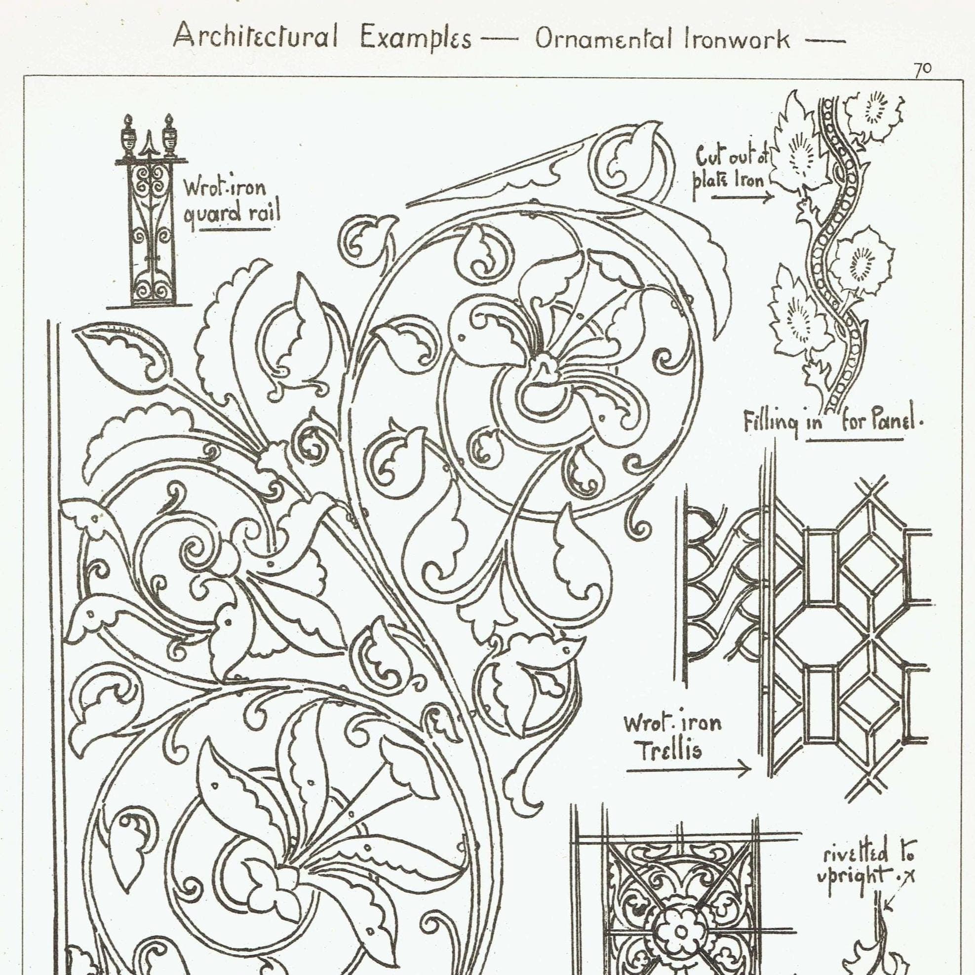 1898 Ornamental Ironwork Architecture Print - Wrought Iron Arabesque, Trellis & Scrollwork Plate - Antique Design - 8 x 10.75 in - Image 2