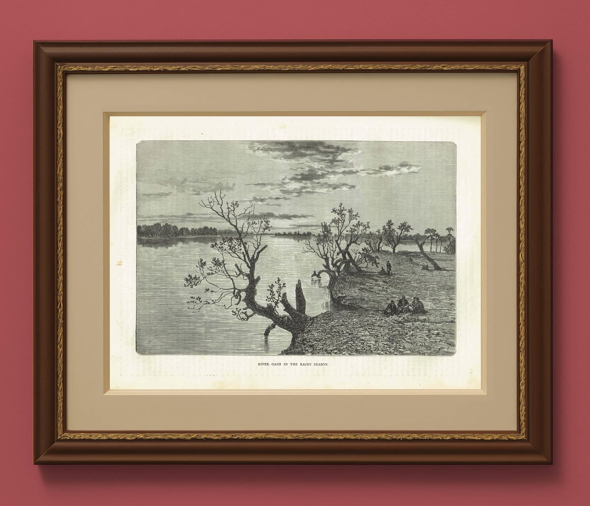 1870s Original Tropical River Gash Landscape - Victorian Travel Book Original Woodblock  Print - Nature Print - 12 x 8.5 in