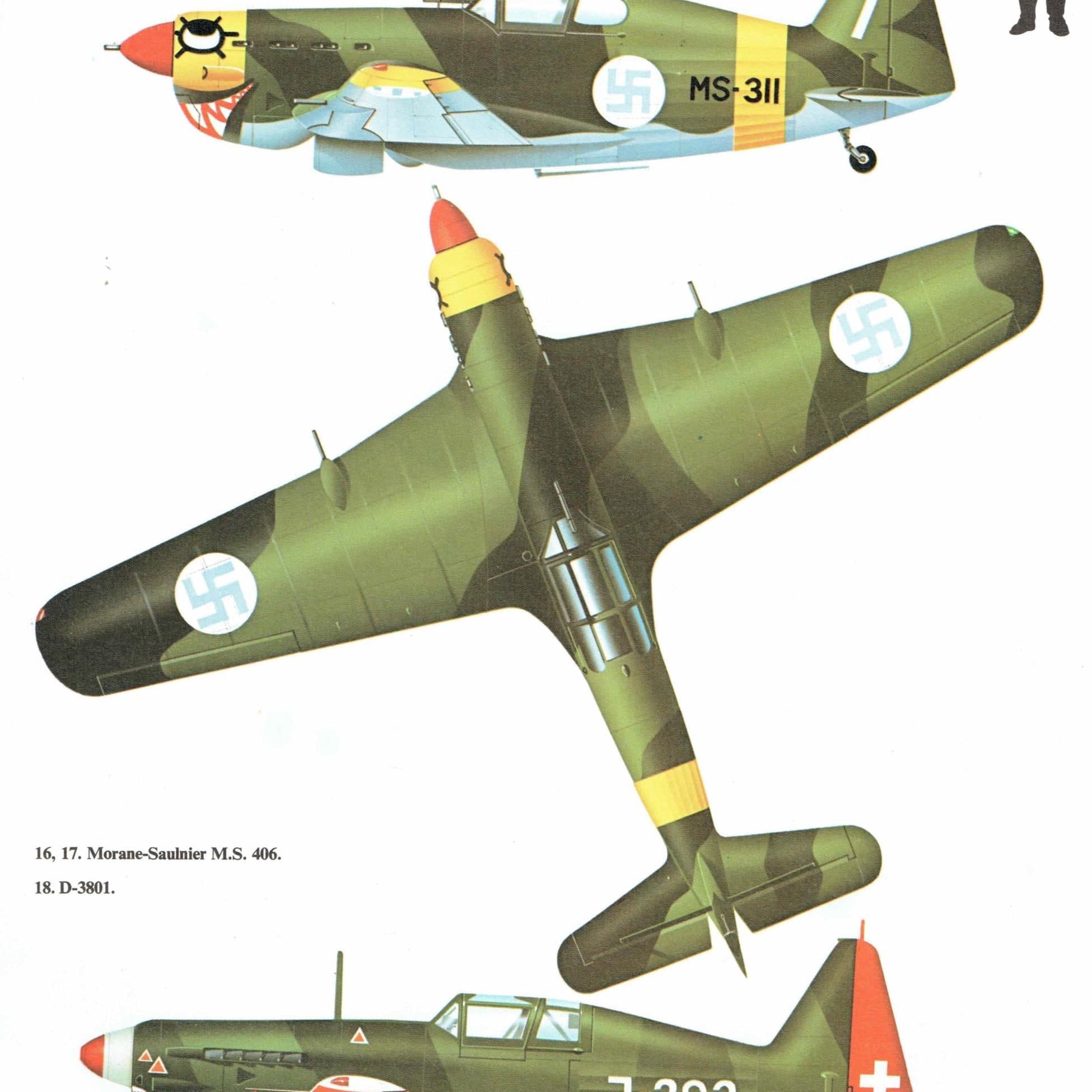 1985 - Breguet Bre 695 AB2 & Potez 630 C3 Vintage WWII French Aircraft Print - Morane-Saulnier MS.406 D-3801 Fighters - 8 x 10.75 in - Image 2