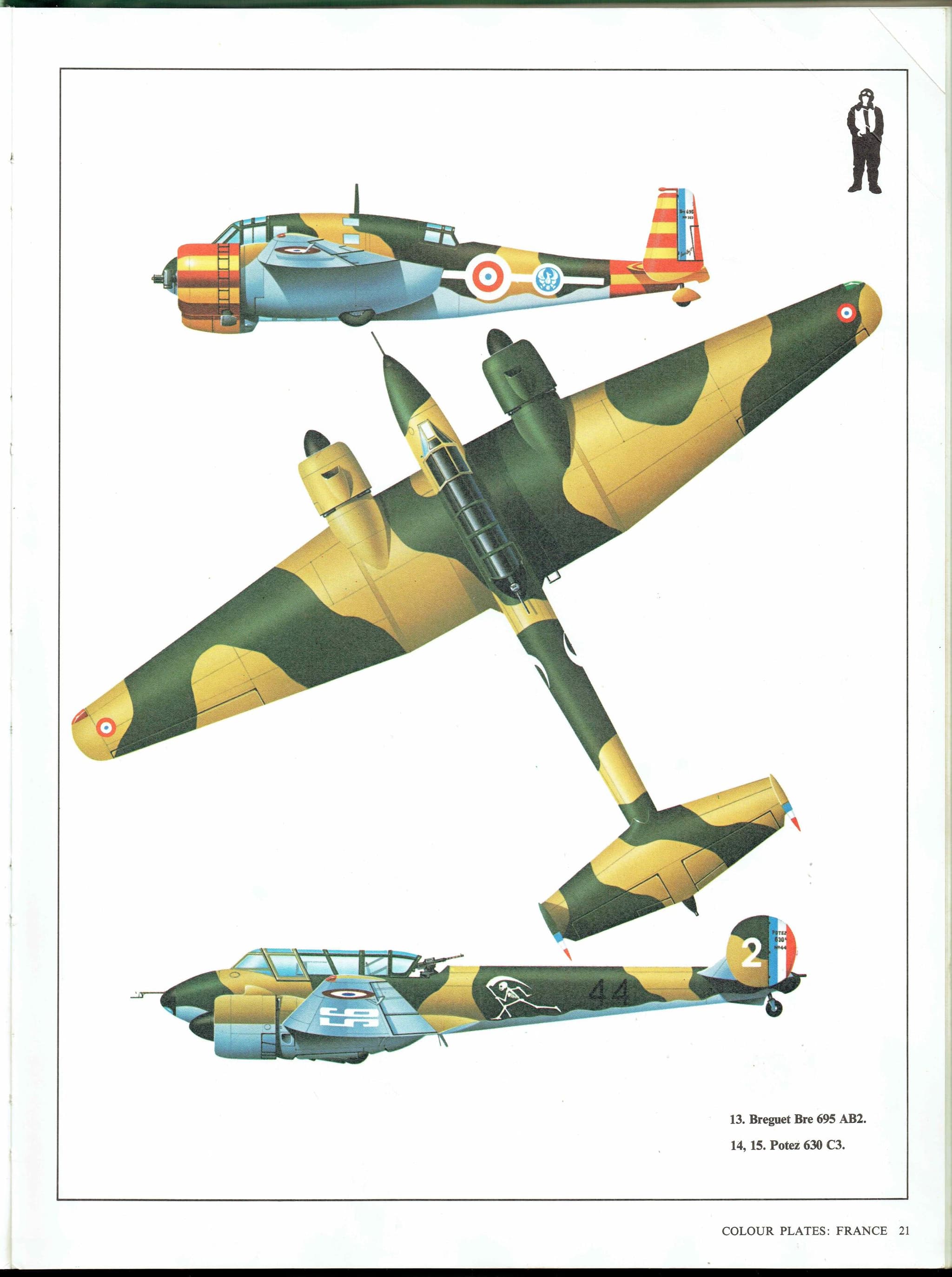1985 - Breguet Bre 695 AB2 & Potez 630 C3 Vintage WWII French Aircraft Print - Morane-Saulnier MS.406 D-3801 Fighters - 8 x 10.75 in - Image 3