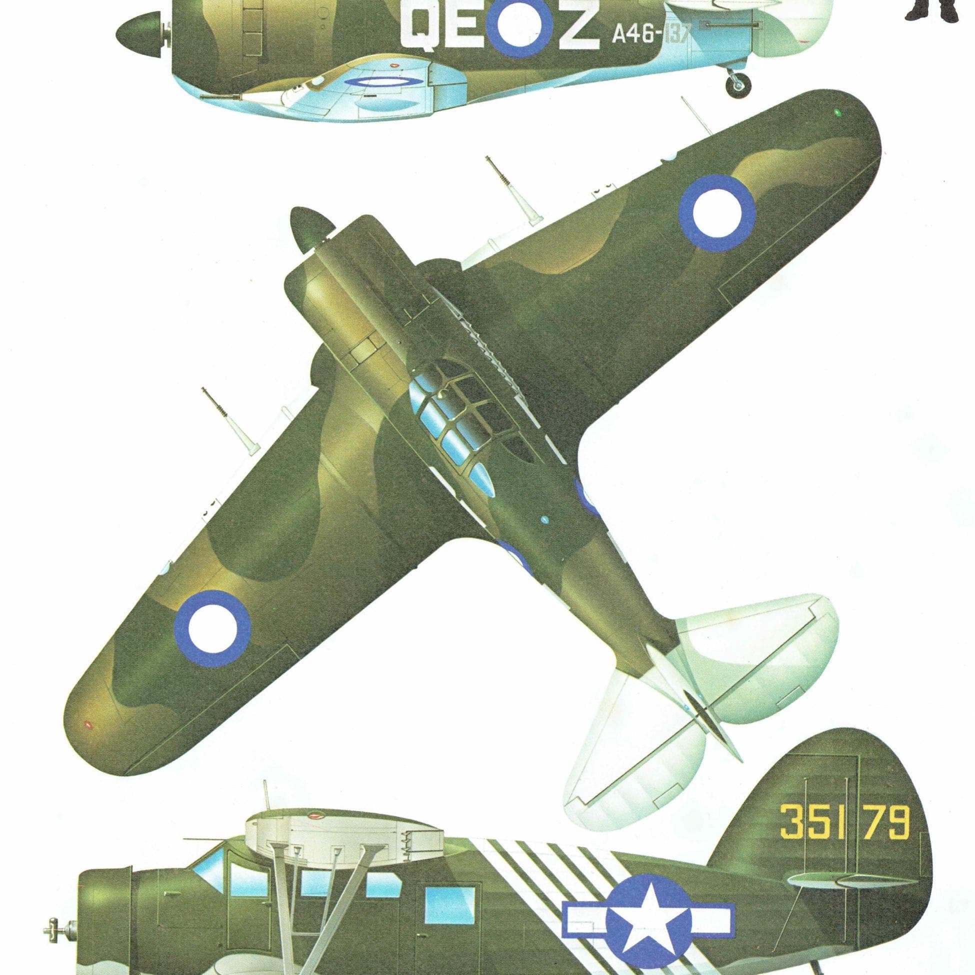 1985 Commonwealth CA-13 Boomerang II & Noorduyn Uc-64A Norseman Military Planes Vintage Print - WWII Aircraft Drawing - 8 x 10.75 in