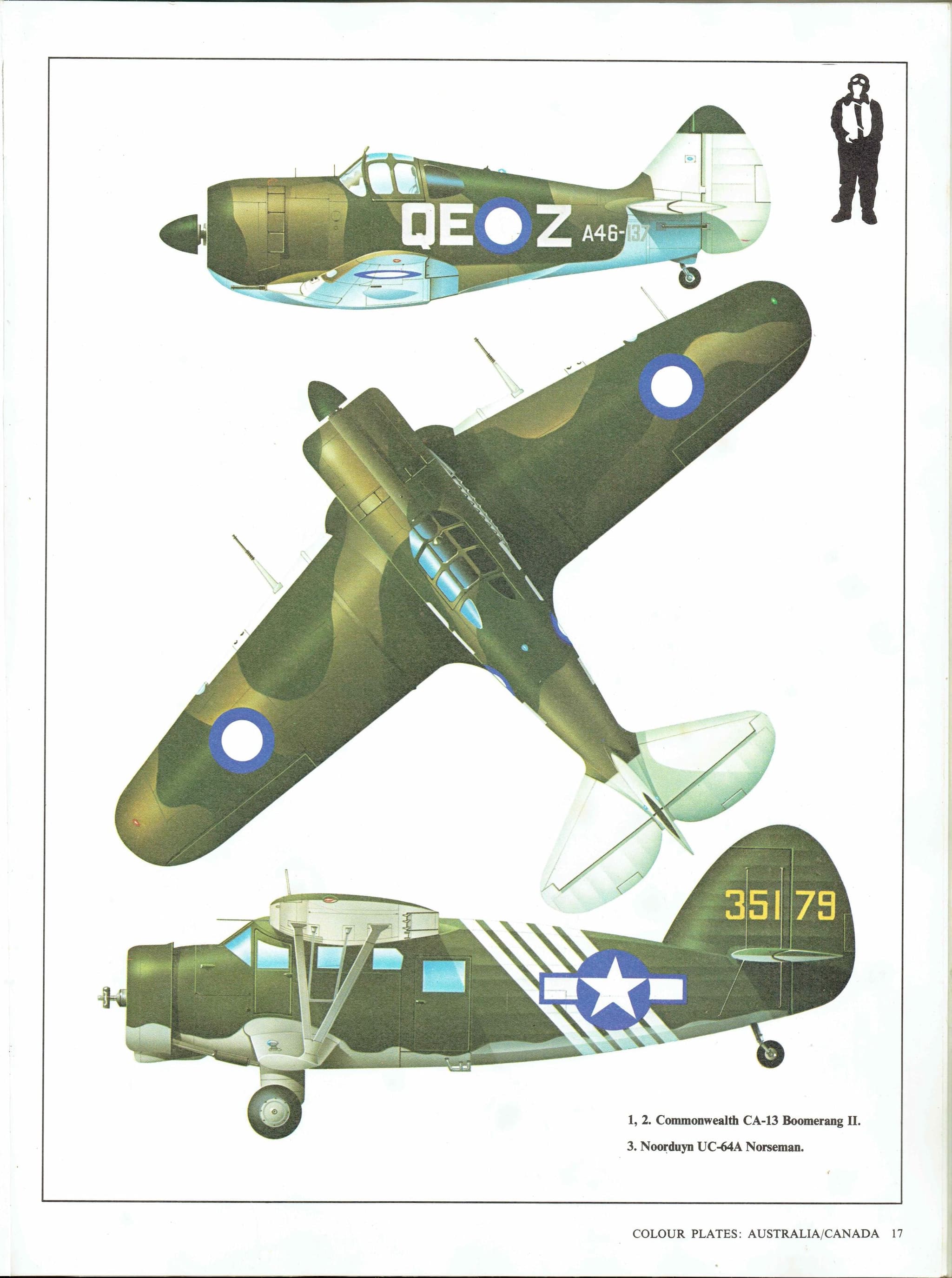 1985 Commonwealth CA-13 Boomerang II & Noorduyn Uc-64A Norseman Military Planes Vintage Print - WWII Aircraft Drawing - 8 x 10.75 in - Image 3