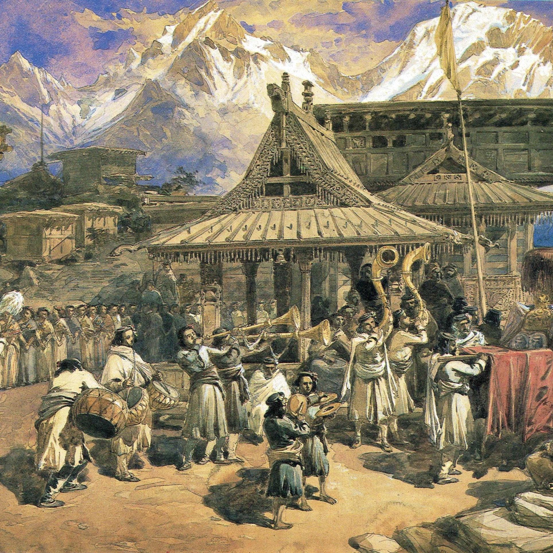1860 Kothi Temple Ceremony - Original Vintage Print By Simpson - India Himalayan Mountain Worship Religious Study - 9.25 x 8.5 in