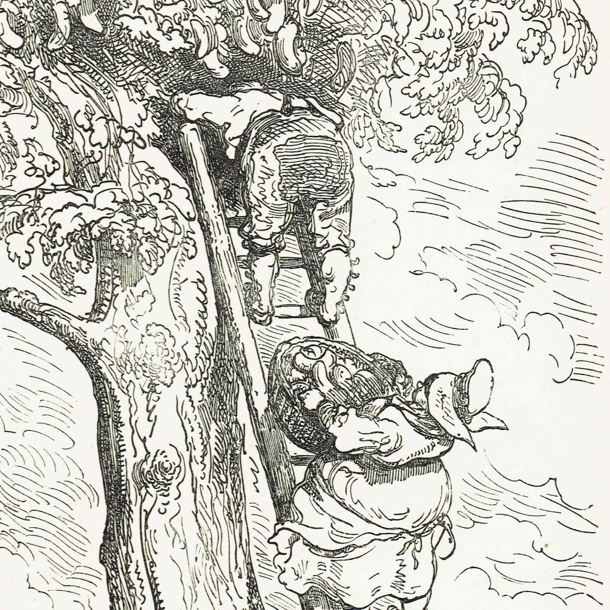 1867 Baron Munchausen Cucumber Tree - Original Antique Print By Doré - Fantasy Adventure Literary Illustration - 6 x 9 in