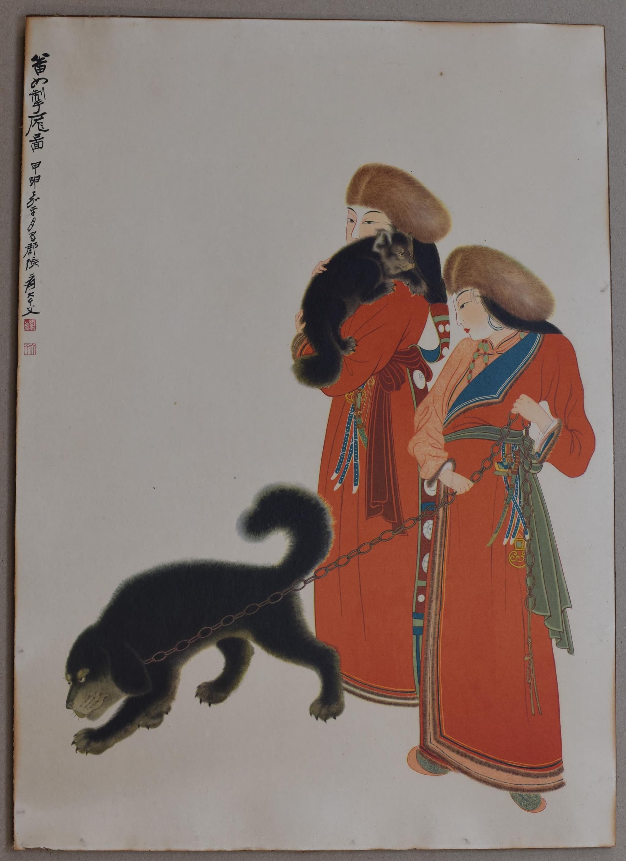 Zhang Daqian Print – 1950s Tibetan Women with Dogs, Chinese Portrait (15 x 21 in) - Image 2