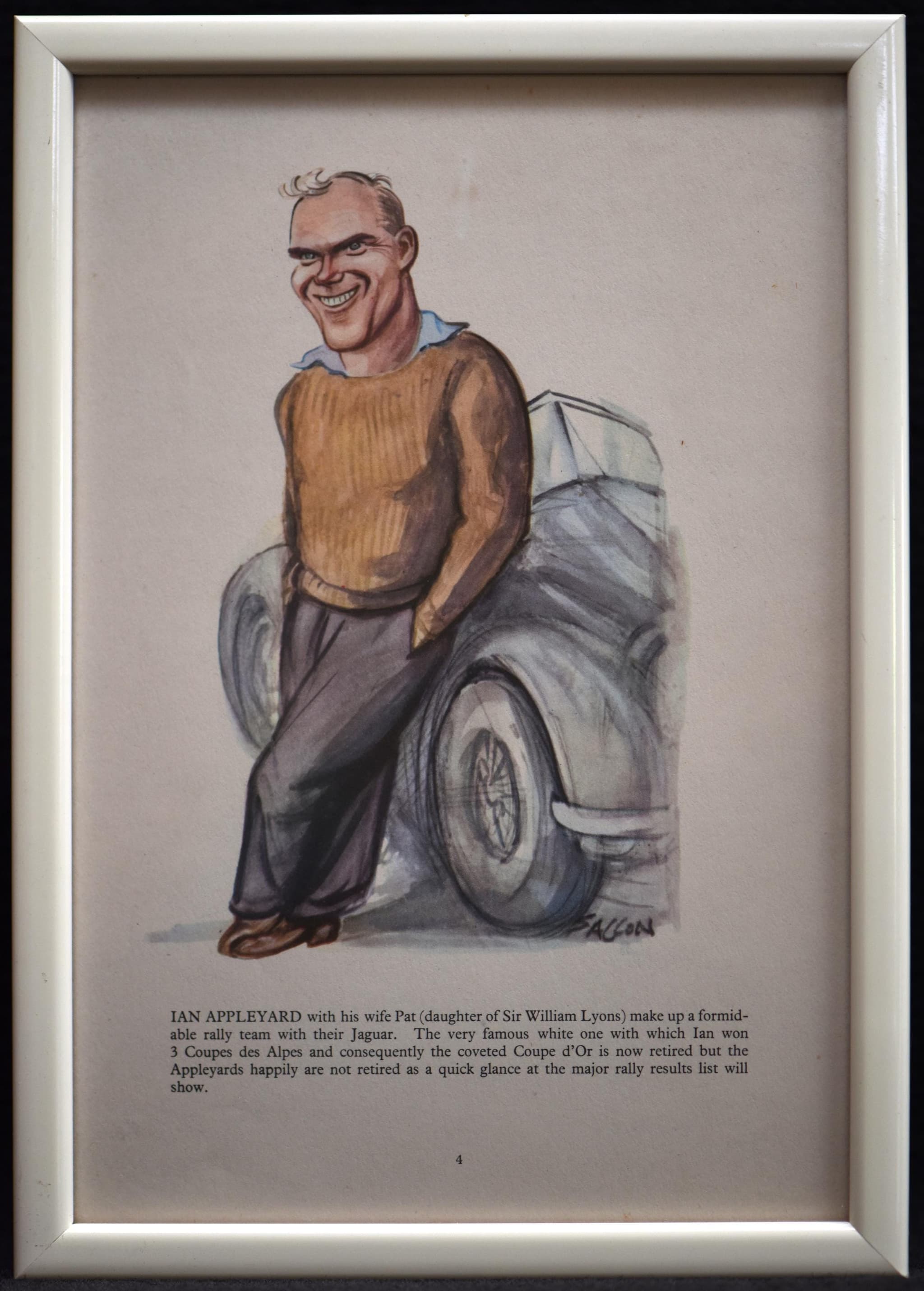 1956 Ian Appleyard Jaguar Rally Driver Caricature Motorsport Print by Sallon - Vintage Rally Racing Team Illustration - 11 x 7.75 in - Image 2