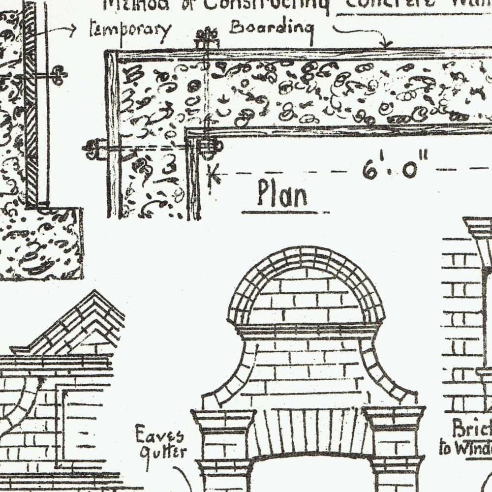 1898 Brickwork Concrete Wall, Dormer, Arch, Gate Pier Architectural Print - W Fullerton - Building Illustration - 8 x 10.75 in - Image 3
