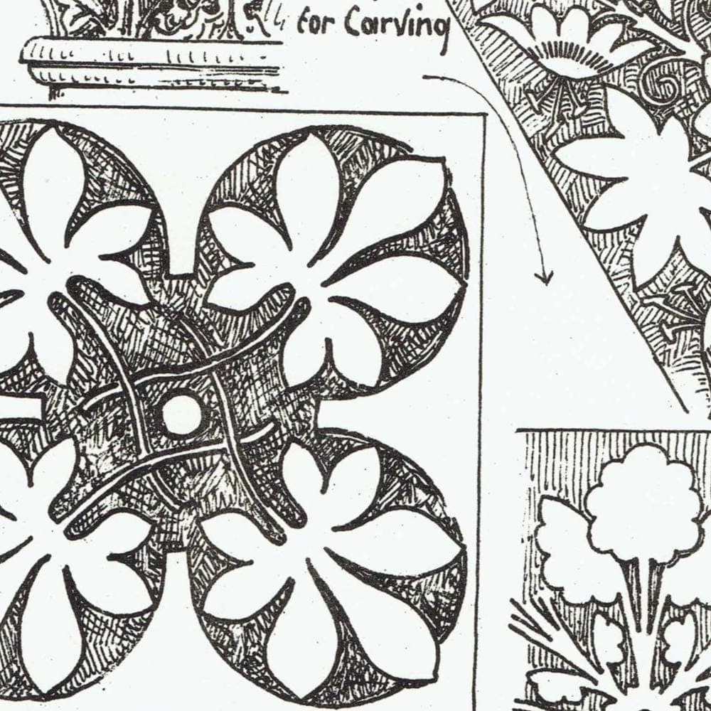 1898 Foliage Carving Architecture Print - Tudor Foliation, Acanthus & Iris Motifs - Antique Decorative Design Plate - 8 x 10.75 in - Image 4