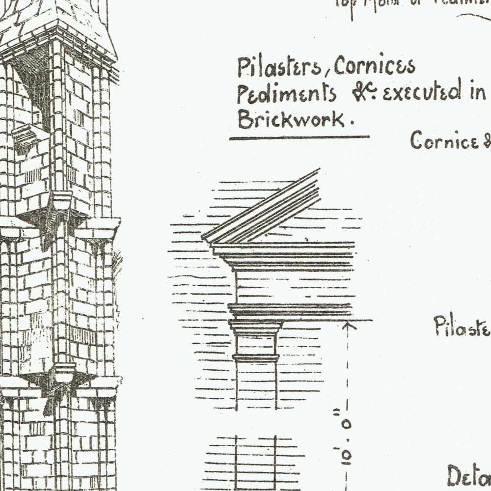 1898 Brickwork Architectural Print - Pilasters Cornices Pediments Medieval Continental - W Fullerton - Building Illustration - 8 x 10.75 in - Image 3