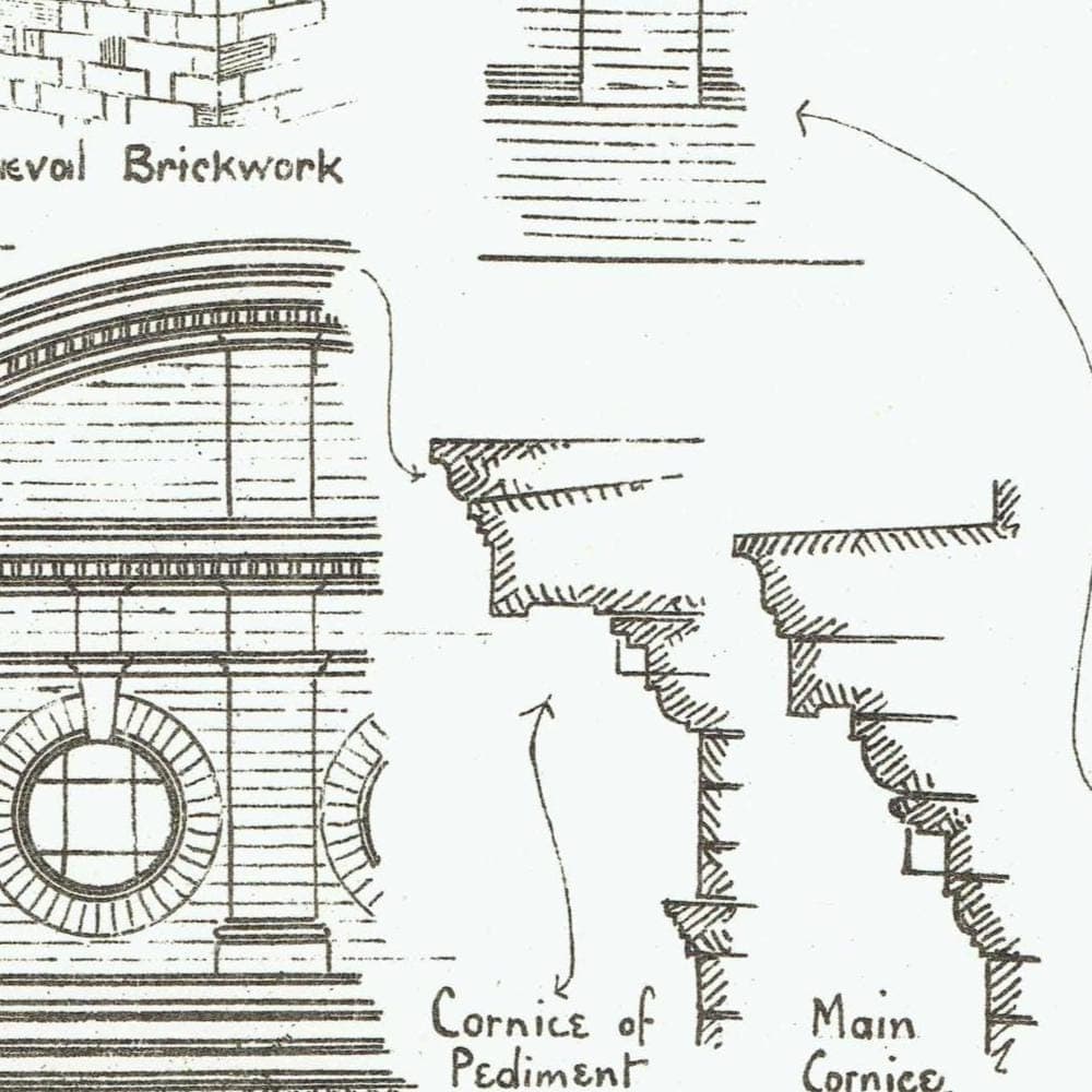 1898 Brickwork Architectural Print - Pilasters Cornices Pediments Medieval Continental - W Fullerton - Building Illustration - 8 x 10.75 in - Image 4