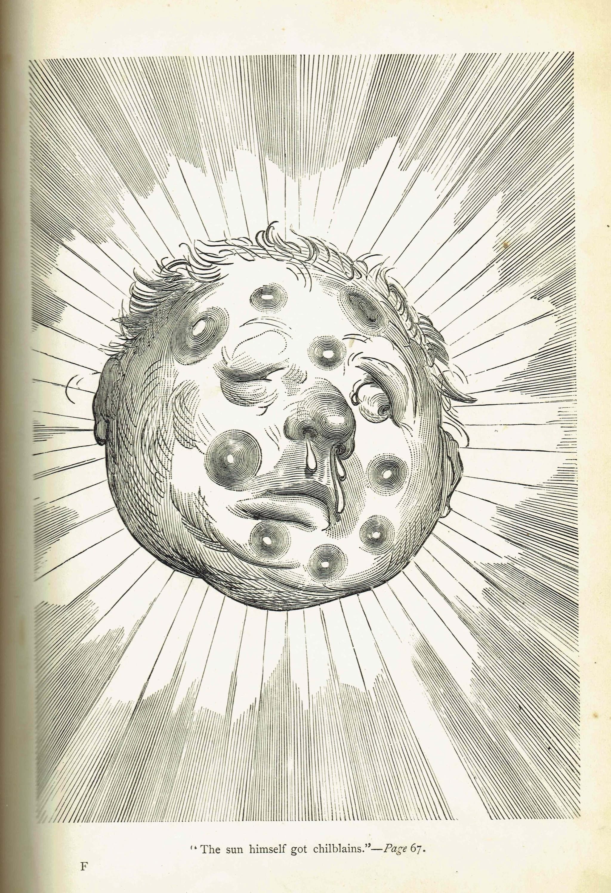 1867 Sun with Chilblains - Original Antique Print By Doré - Baron Munchausen Fantasy Portrait Tall Tales Literature - 6 x 9 in - Image 2