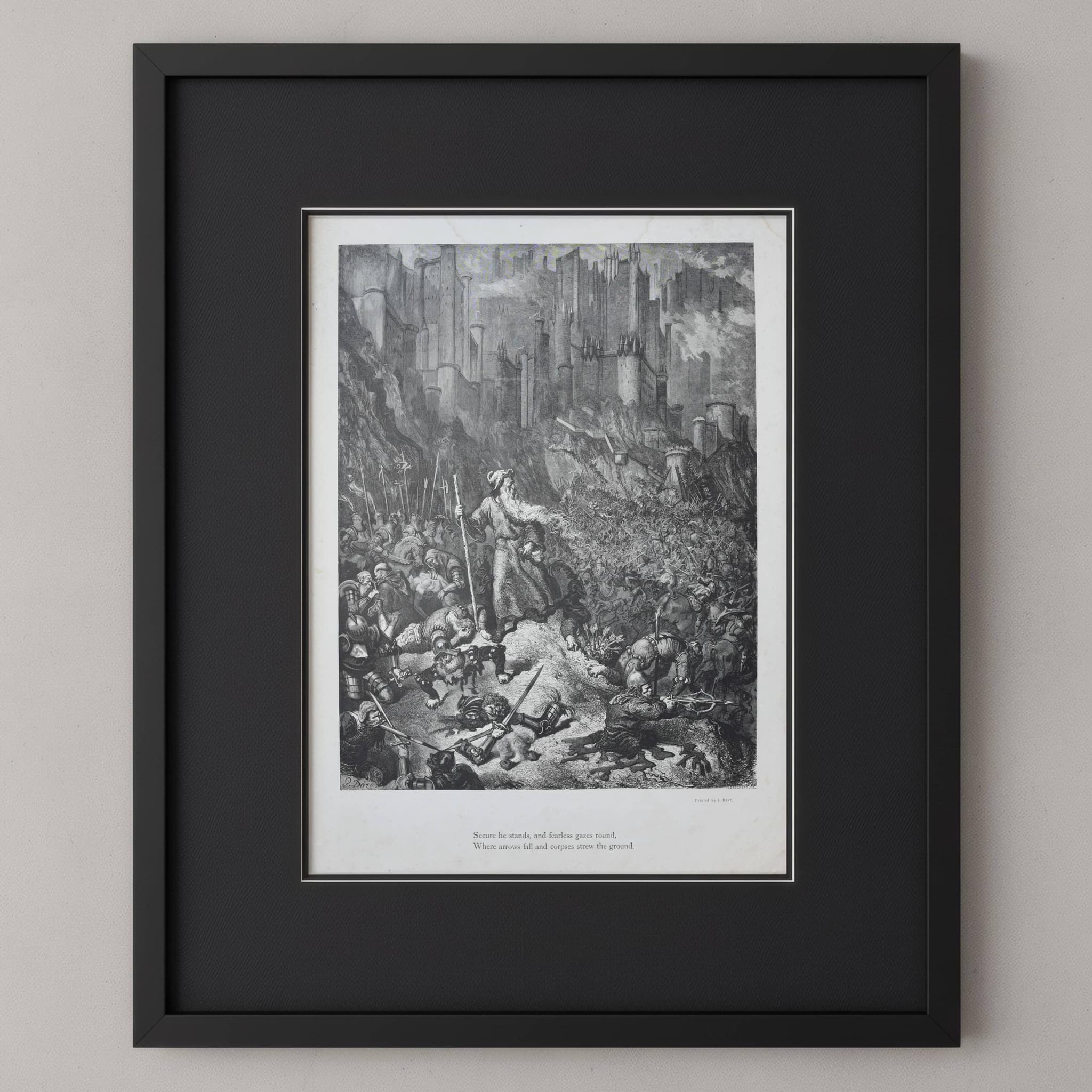 1866 Gustave Doré Legend Of The Wandering Jew Battle Scene Plate 9 - Original Antique Engraving - Gothic Medieval Christian - 14 x 20 in