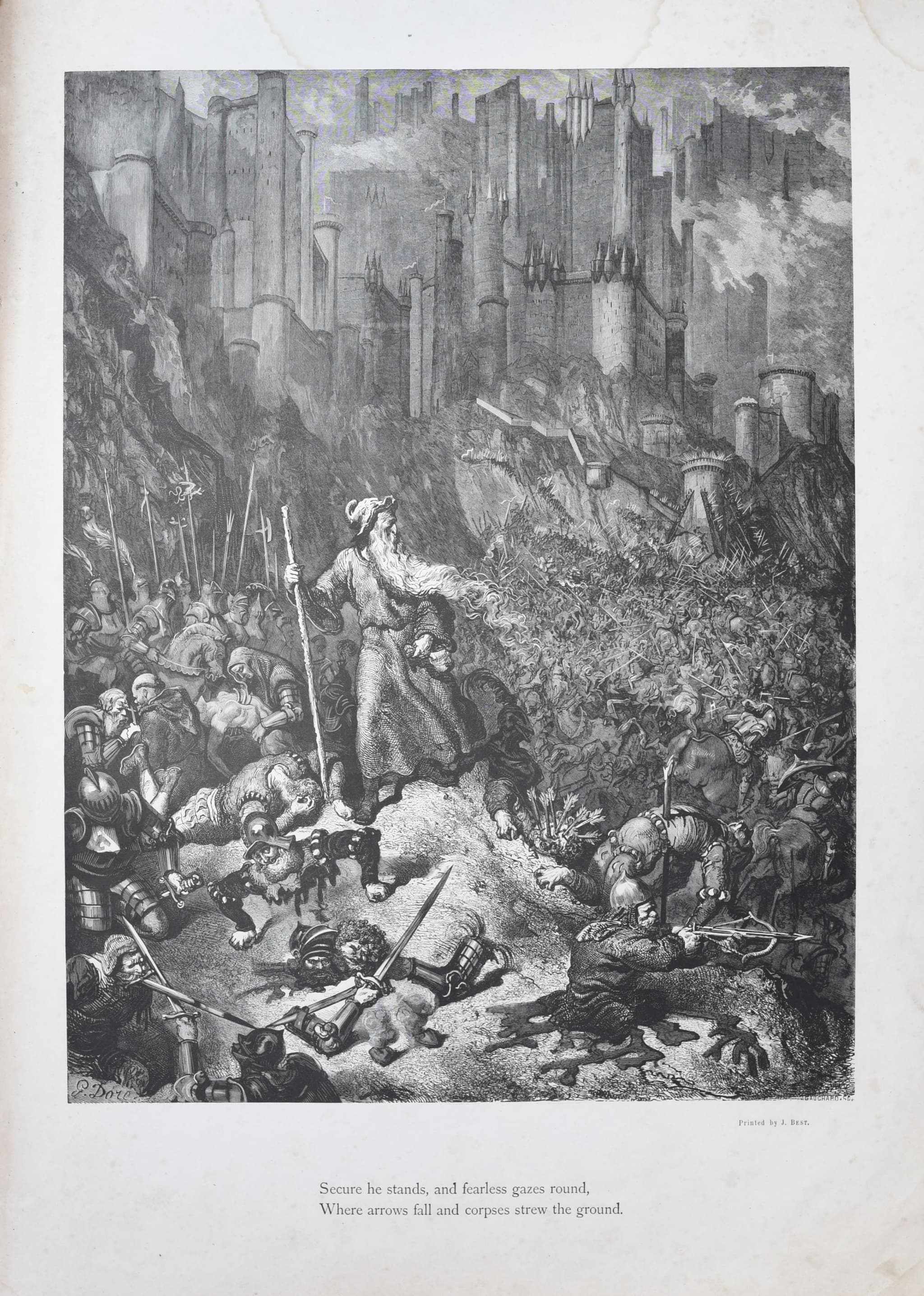1866 Gustave Doré Legend Of The Wandering Jew Battle Scene Plate 9 - Original Antique Engraving - Gothic Medieval Christian - 14 x 20 in - Image 3