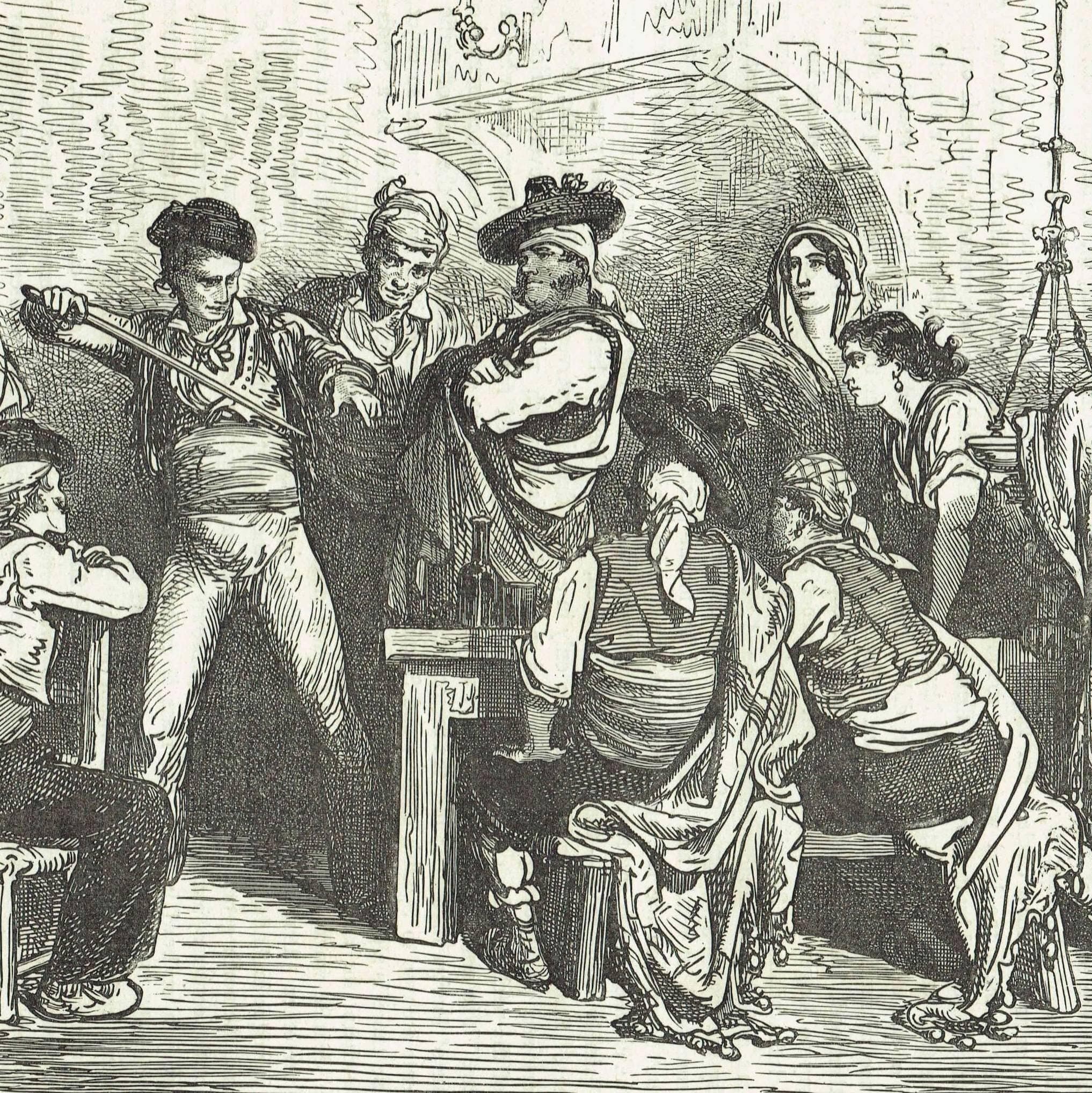 1870s Original Antique Company In A Spanish Inn Scene Woodblock Print - Victorian Travel Book Illustration - 12 x 8.5 in - Image 3