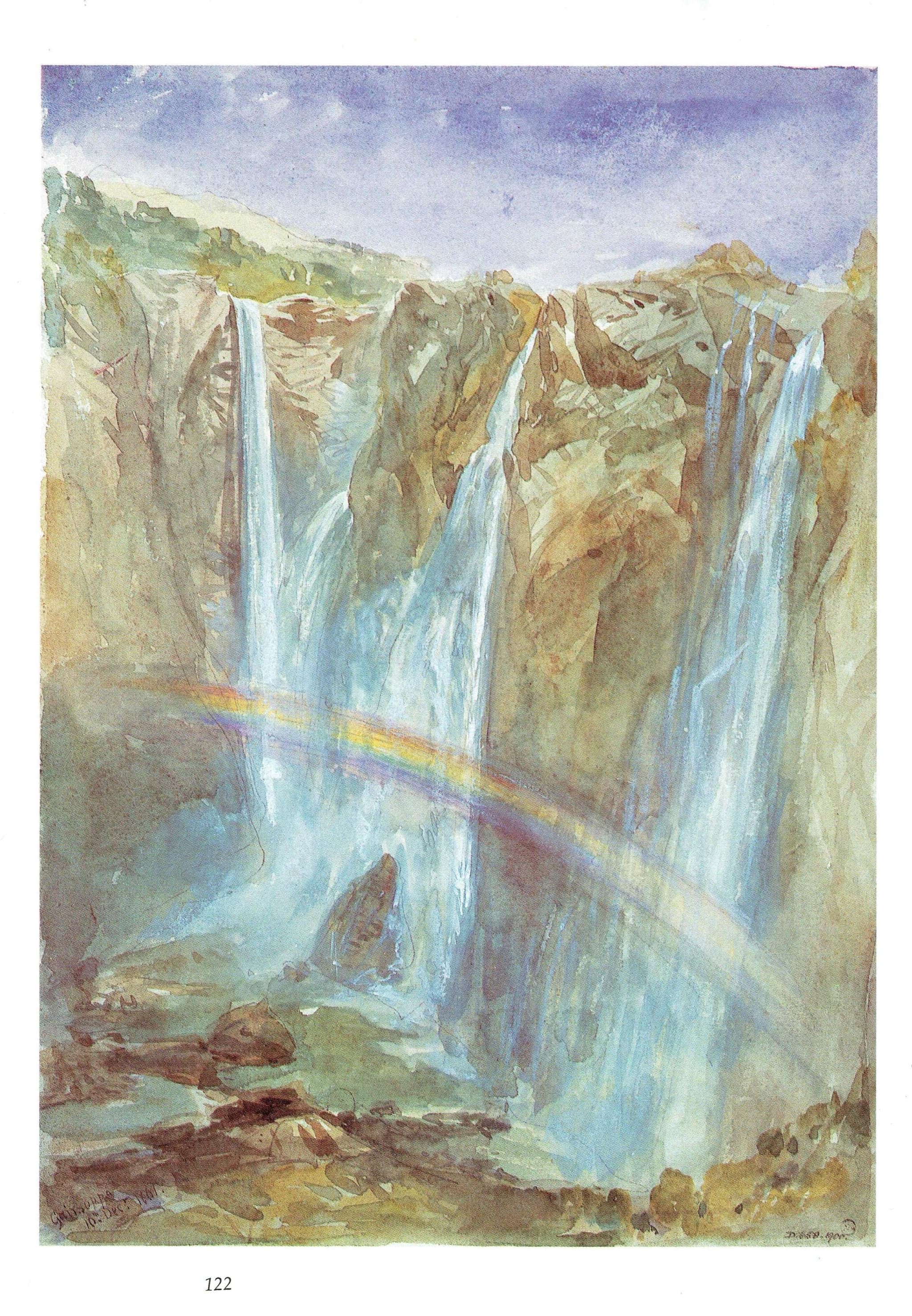 1859 Indian Waterfall - Original Vintage Print By Simpson - Victorian Landscape Travel Sketchbook Natural History - 6.5 x 9.25 in - Image 2