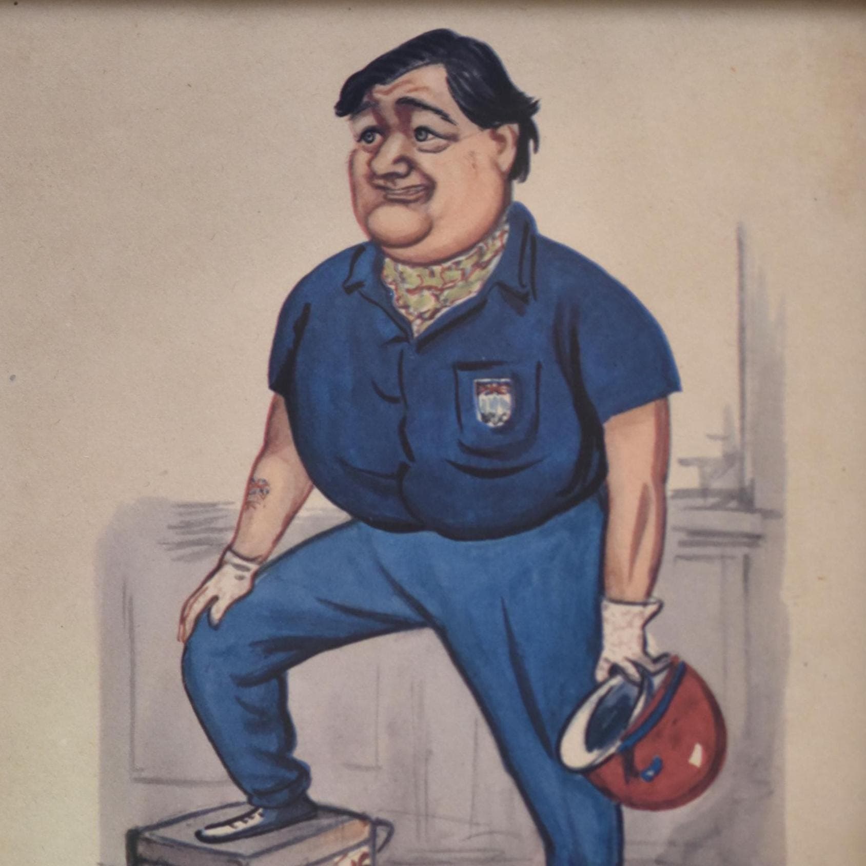 1956 Duncan Hamilton Le Mans Racing Driver Caricature Sallon Print - Motorsport Jaguar C-Type Winner - Silverstone Healey - 11 x 7.75 in - Image 1