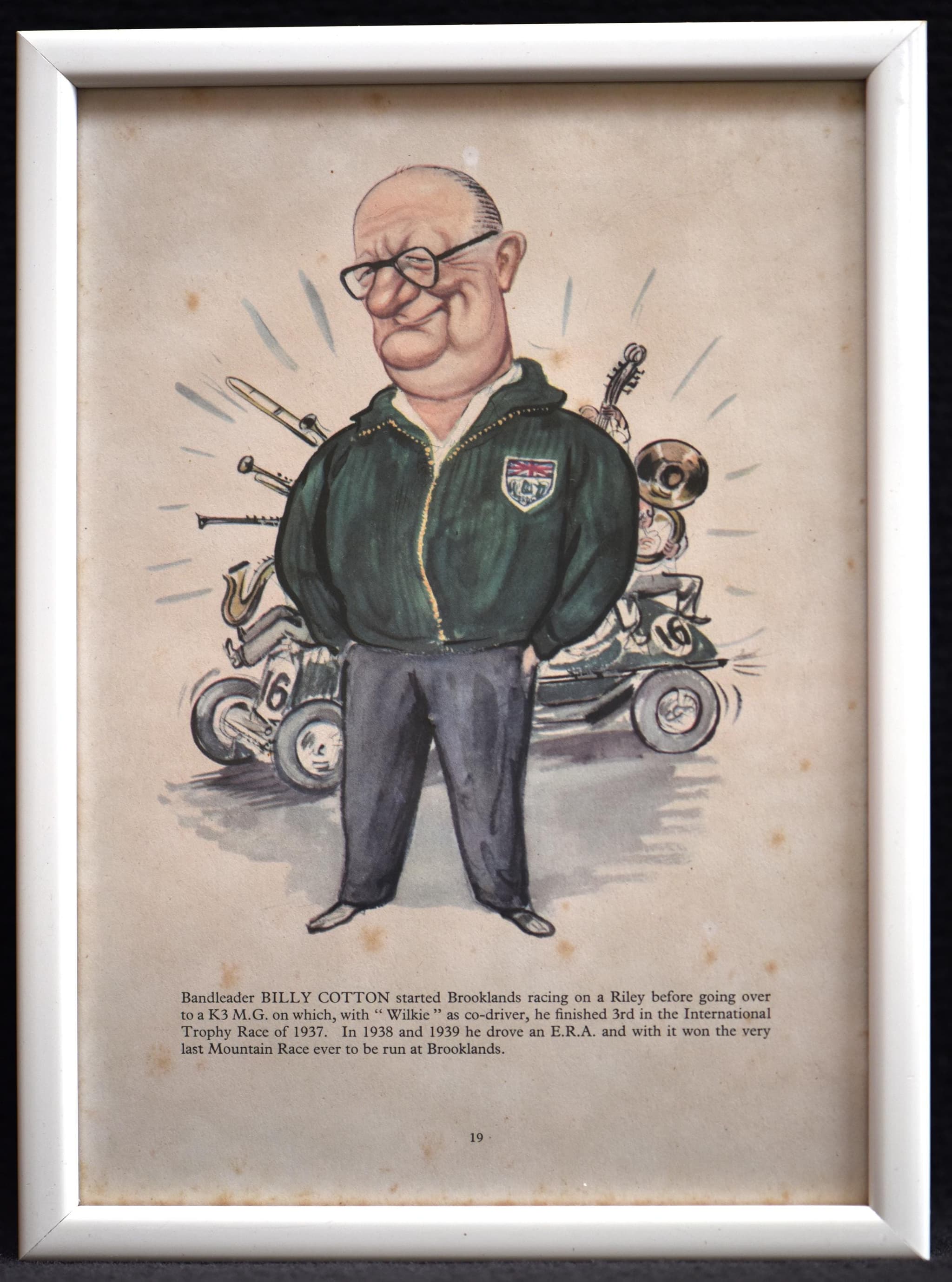1956 Bandleader Billy Cotton Motoring Caricature by Sallon Print - K3 MG Racing Car - Brooklands Race Driver - 11 x 7.75 in - Image 2