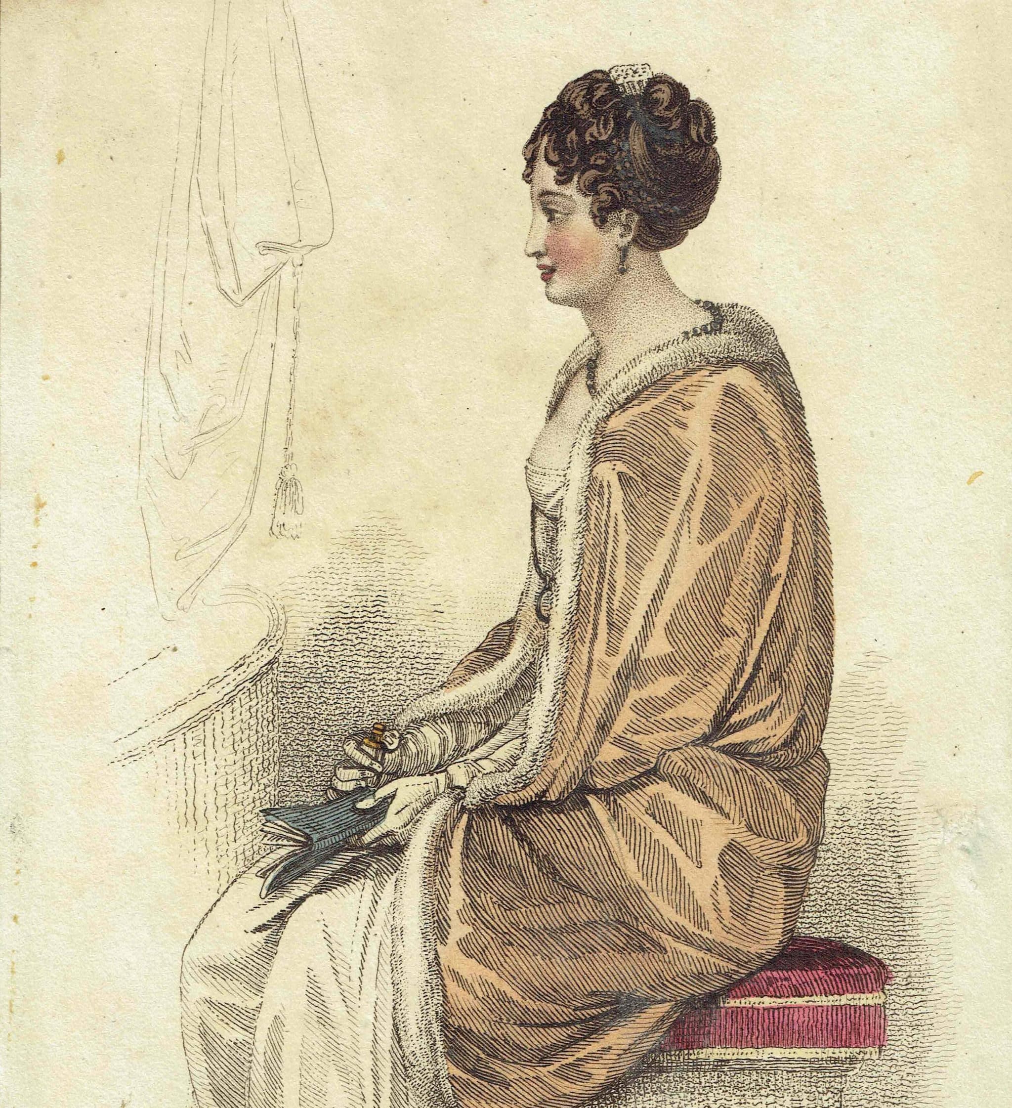 1810 Regency Period Opera Dress Fashion - Original Antique Hand Coloured Print - Costume - Historical Clothing - 5.5 x 9.25 in