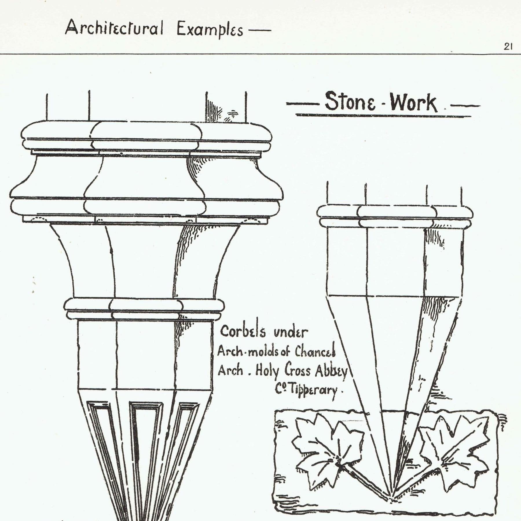 1898 Corbels Cap to Gate Pier Chamfer of Buttress Stonework Architectural Print - W Fullerton - Building Illustration - 8 x 10.75 in