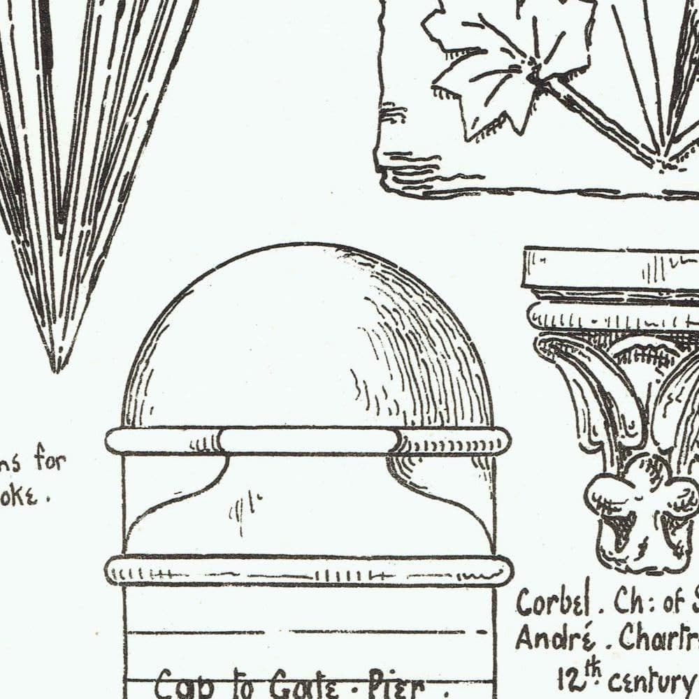 1898 Corbels Cap to Gate Pier Chamfer of Buttress Stonework Architectural Print - W Fullerton - Building Illustration - 8 x 10.75 in - Image 4