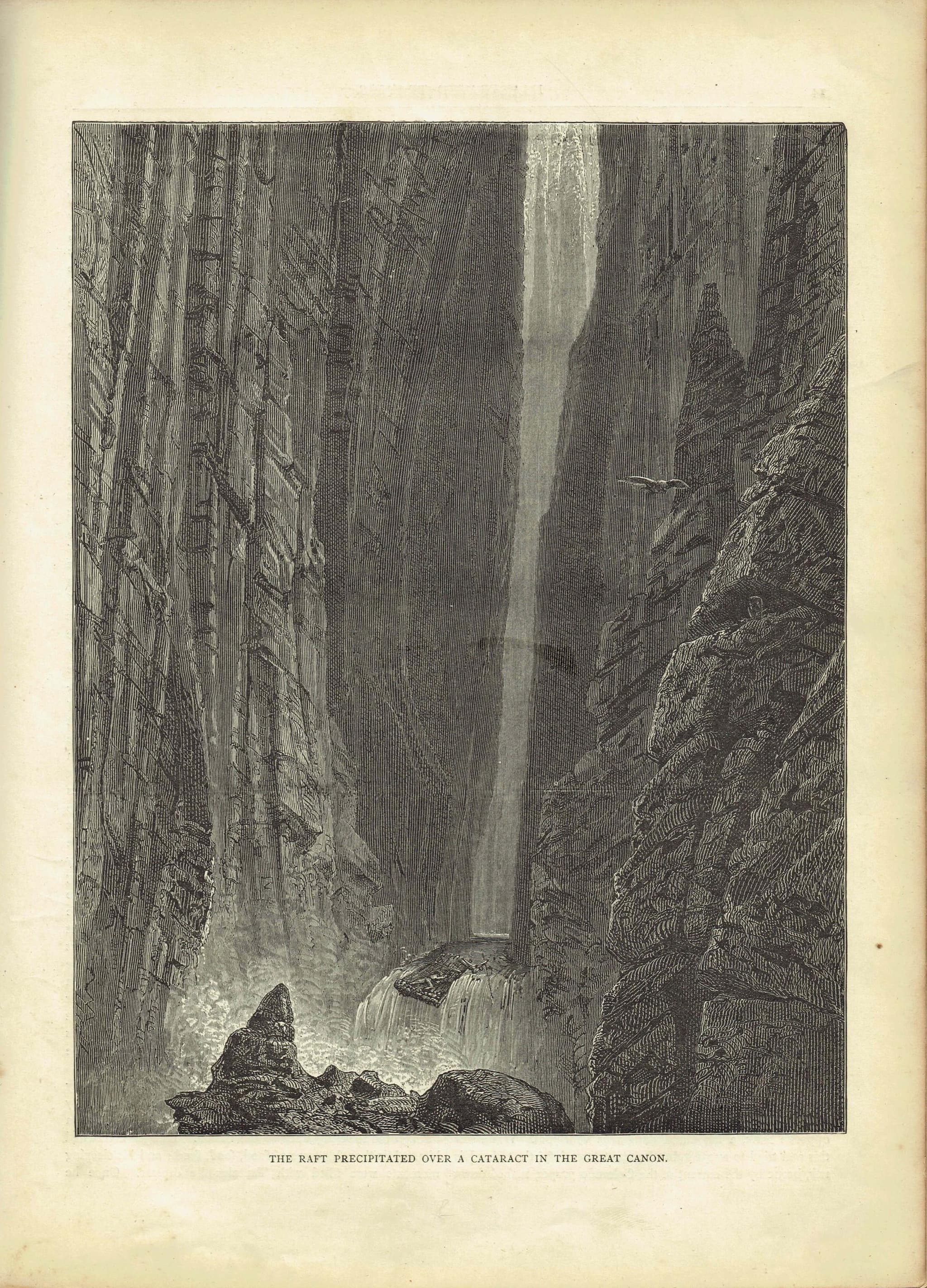 1870s Original Canyon Waterfall Woodblock Victorian Print - Dramatic Landscape Adventure - Illustrated Travels Book - 8.5 x 12 in - Image 2
