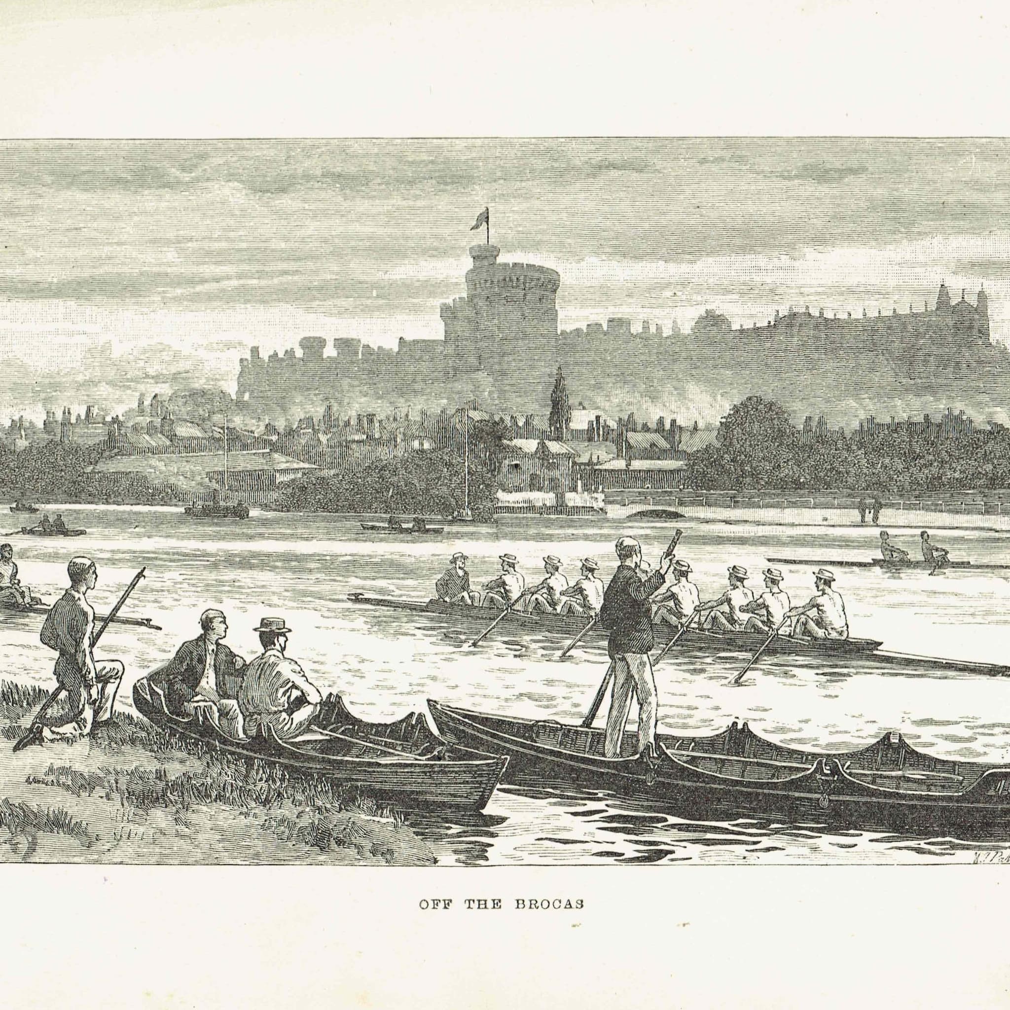 1890 Off the Brocas Windsor - Original Antique Engraving By Dadd - Victorian Rowing Thames River Scene Badminton Library - 7 x 4.75 in