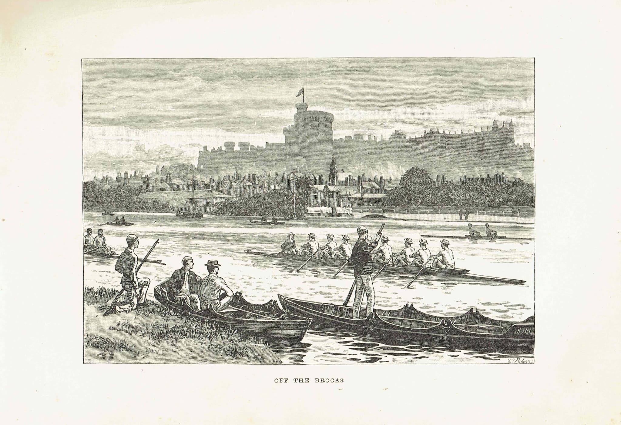 1890 Off the Brocas Windsor - Original Antique Engraving By Dadd - Victorian Rowing Thames River Scene Badminton Library - 7 x 4.75 in - Image 2