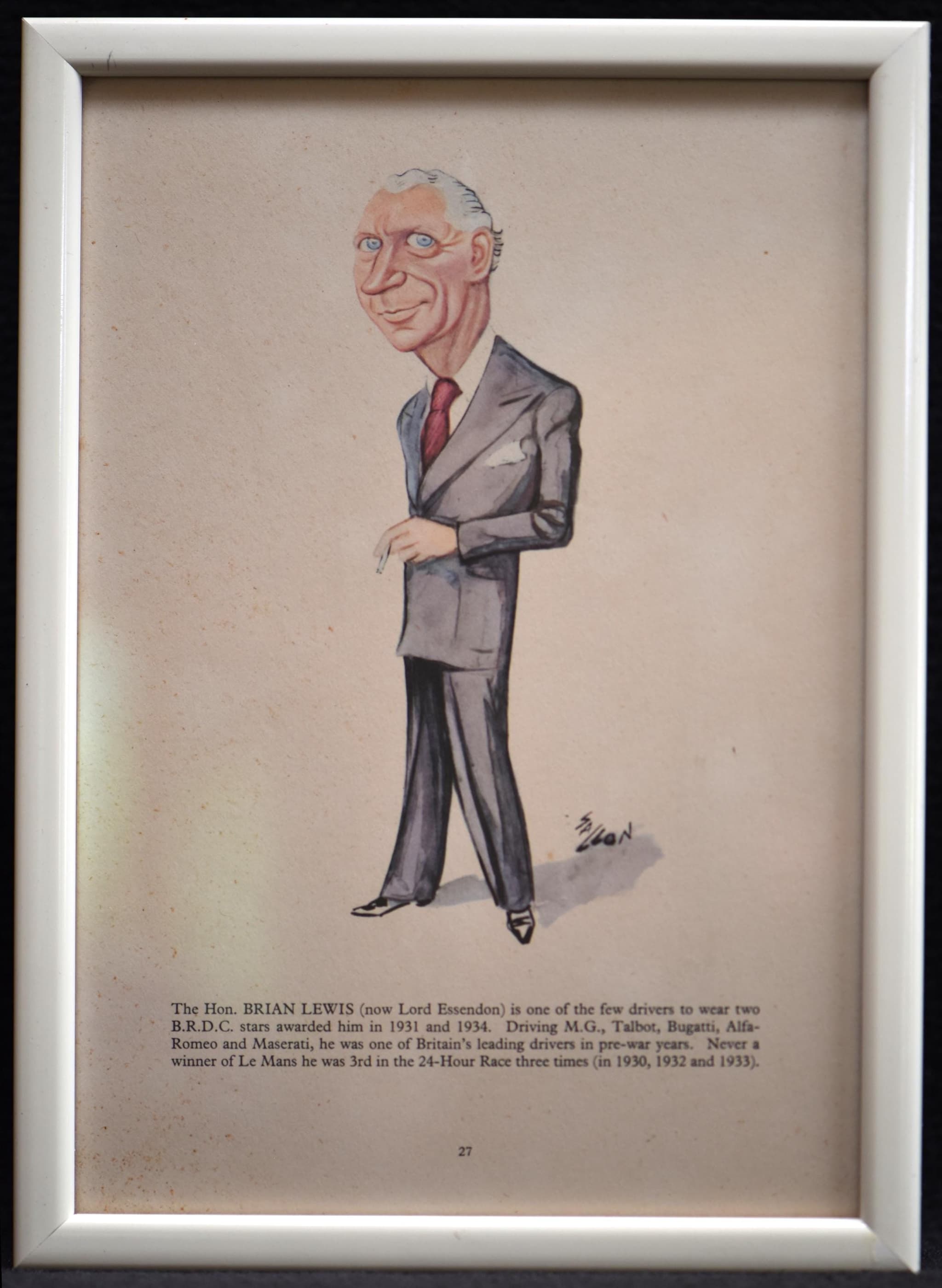 1956 The Hon. Brian Lewis Lord Essendon Caricature by Sallon Print - Racing Driver Motorsport Portrait - BRDC Star Winner - 11 x 7.75 in - Image 2