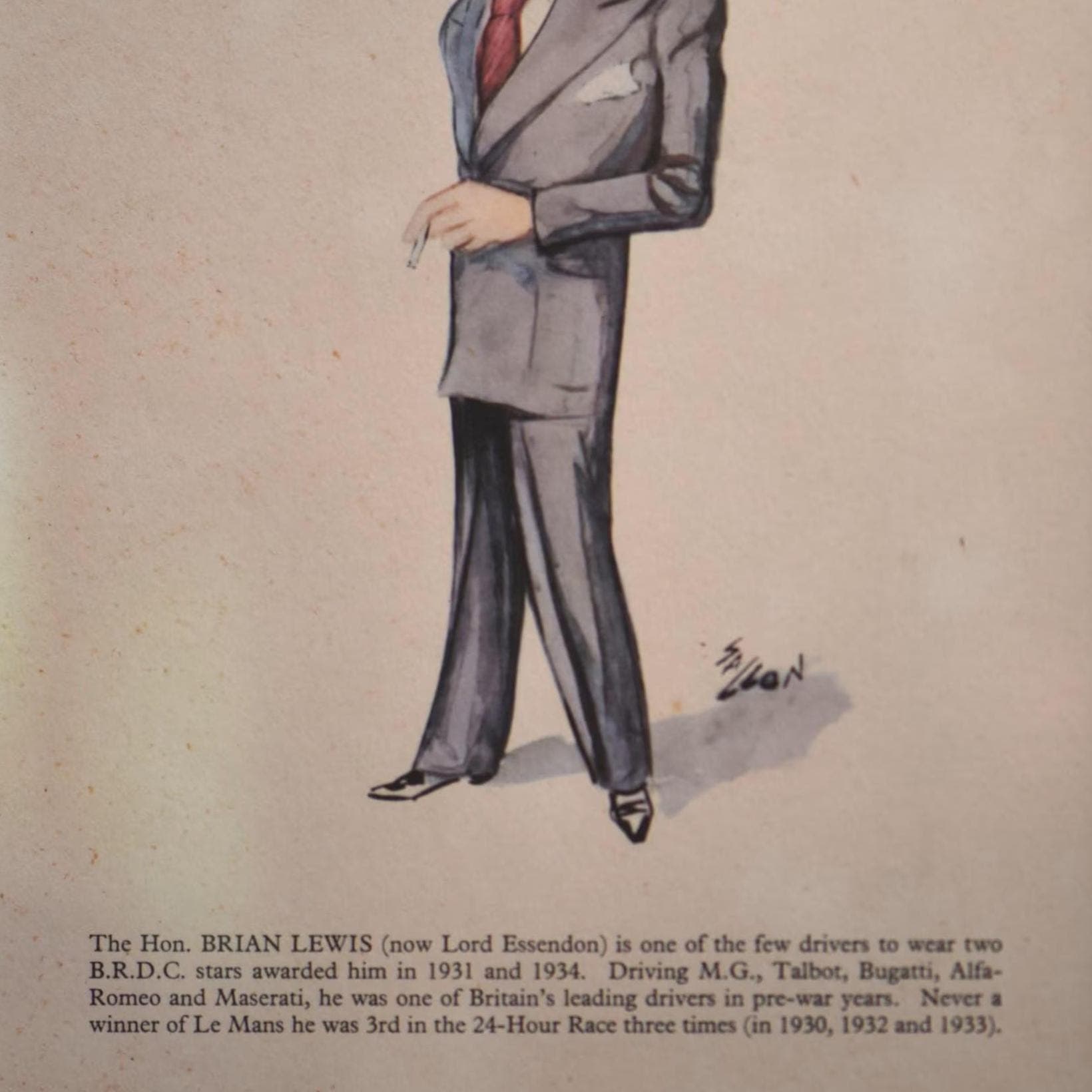 1956 The Hon. Brian Lewis Lord Essendon Caricature by Sallon Print - Racing Driver Motorsport Portrait - BRDC Star Winner - 11 x 7.75 in - Image 3