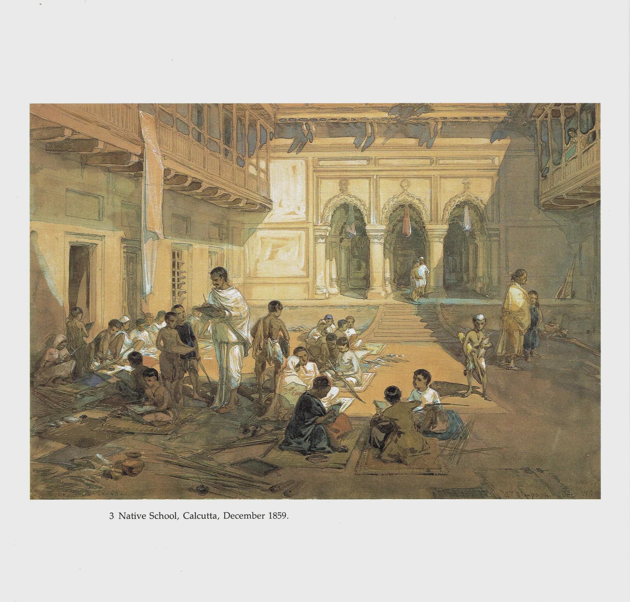 1859 Native School Calcutta - Original Vintage Print By Simpson - Indian Education Colonial History Architecture - 9.25 x 8.5 in - Image 2