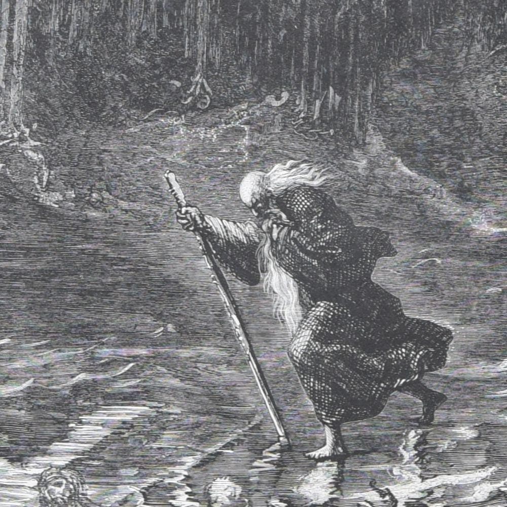 1866 Gustave Doré Legend Of The Wandering Jew Crossing River Plate 5 - Original Antique Engraving - Gothic Medieval Christian - 14 x 20 in - Image 5
