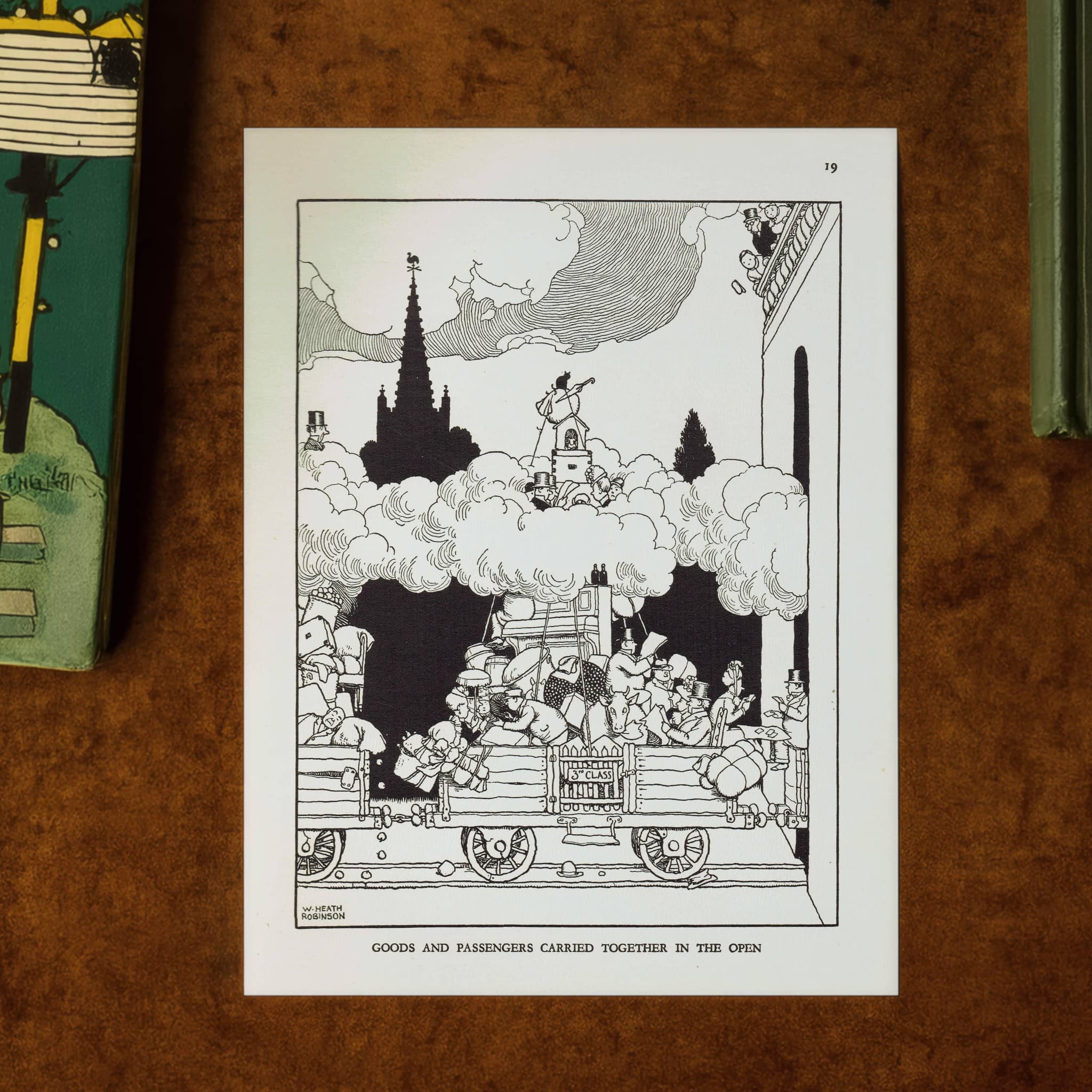 1935 Railway Smoke Contraption - Original Vintage Print By Heath Robinson - Great Western Centenary Humorous Cartoon - 7 x 9.5 in - Image 1
