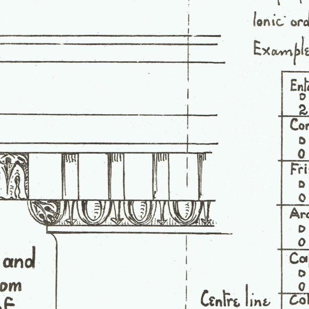 1898 Ionic Capital Print - Theatre of Marcellus Rome, Entablature & Classical Proportions - Antique Architecture Plate - 8 x 10.75 in - Image 3