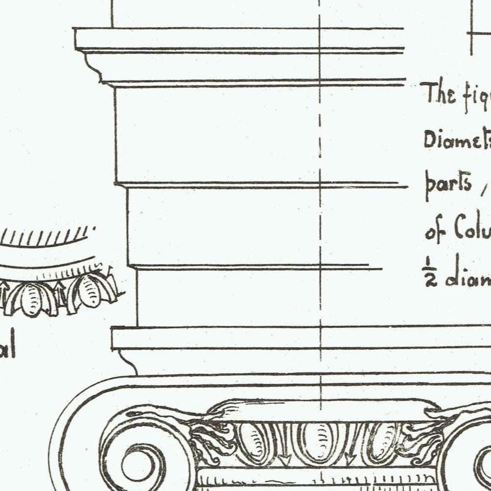 1898 Ionic Capital Print - Theatre of Marcellus Rome, Entablature & Classical Proportions - Antique Architecture Plate - 8 x 10.75 in - Image 4