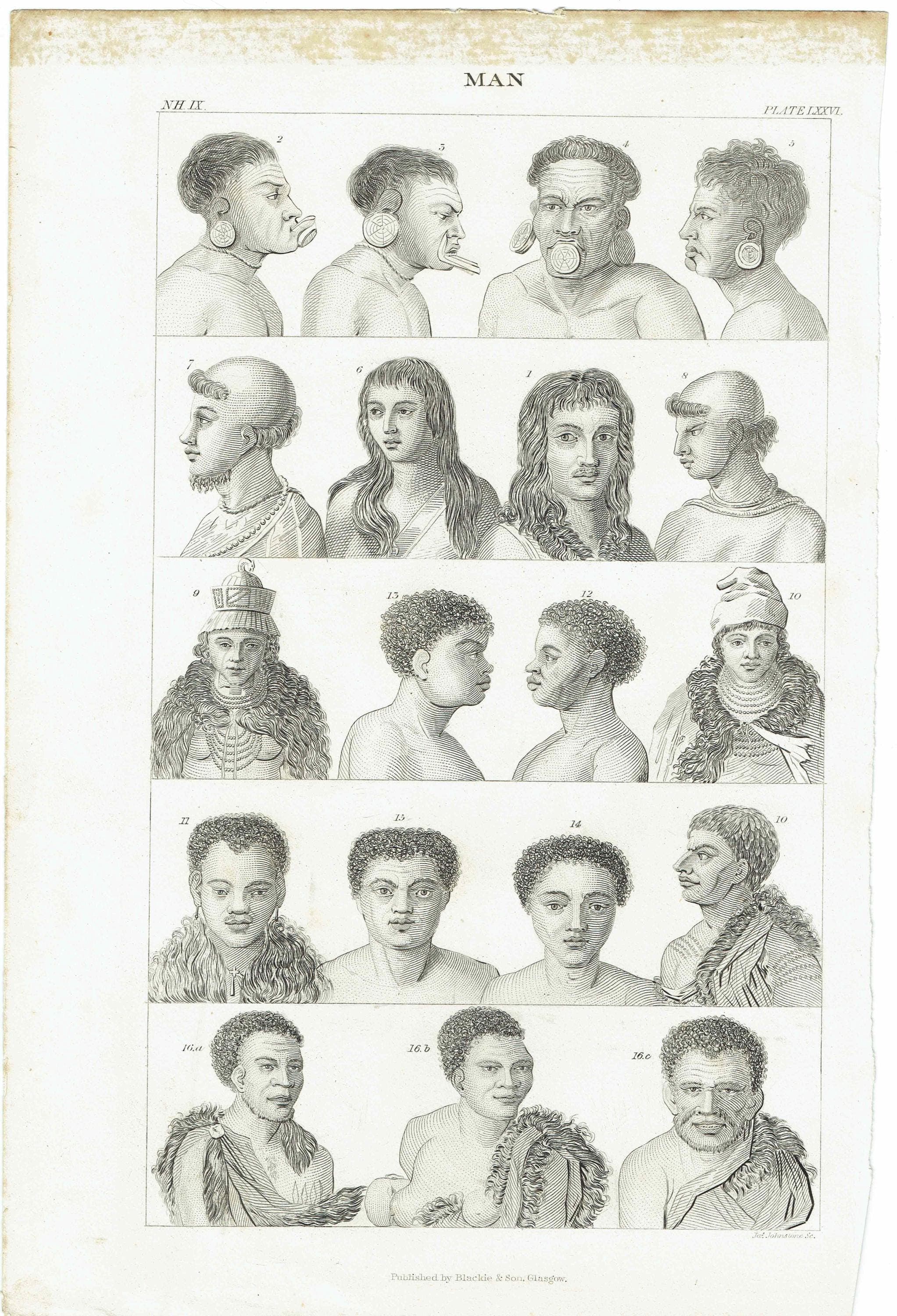 c.1850 Man Heads Print - Black & White - Male Head Engravings - Head Studies - 10 x 6.5 in - Image 2