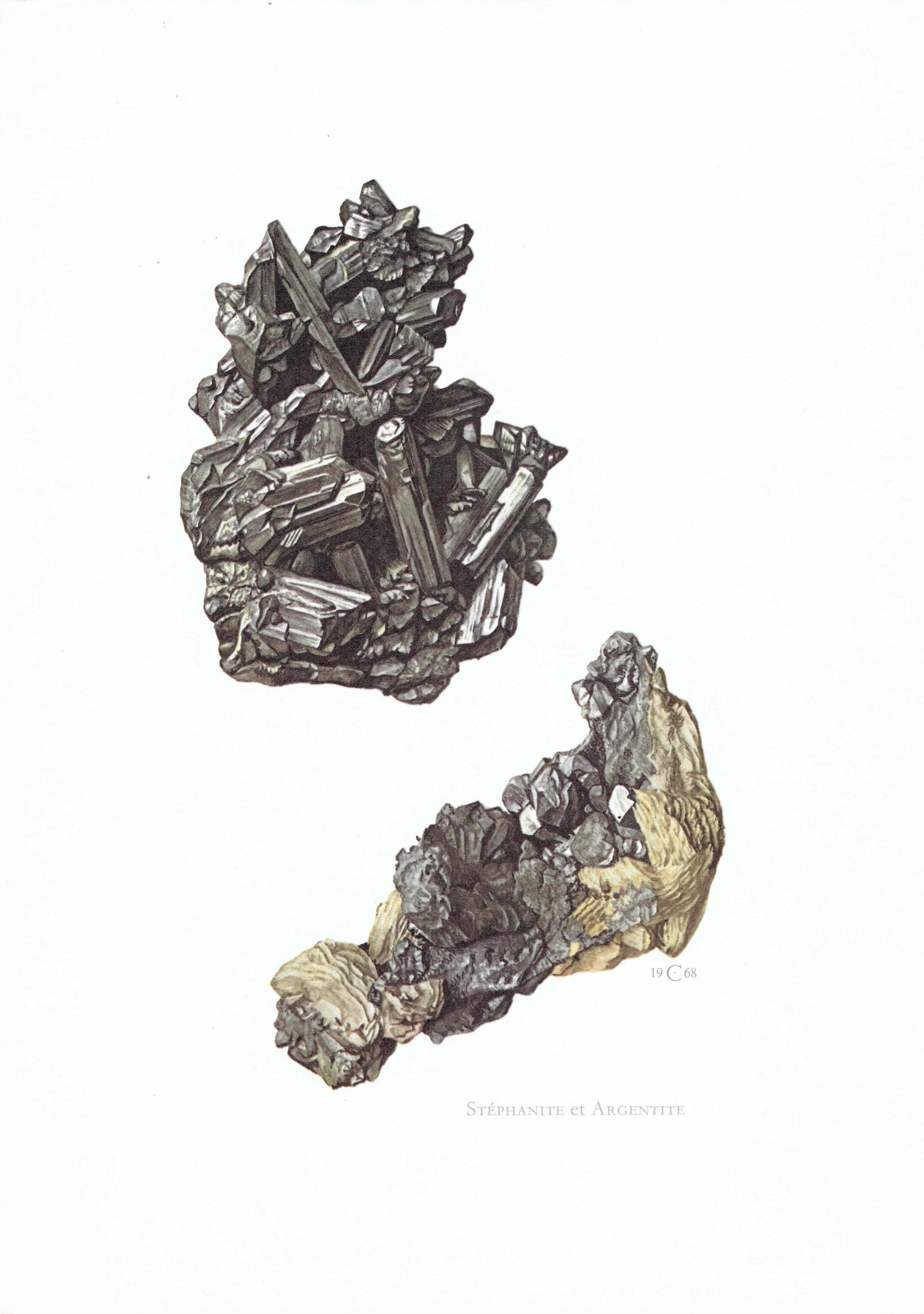 1969 Stephanite Argentite Minerals - Original Vintage Print By Caspari - Scientific Natural History Geology Study - 7.5 x 10.5 in - Image 2