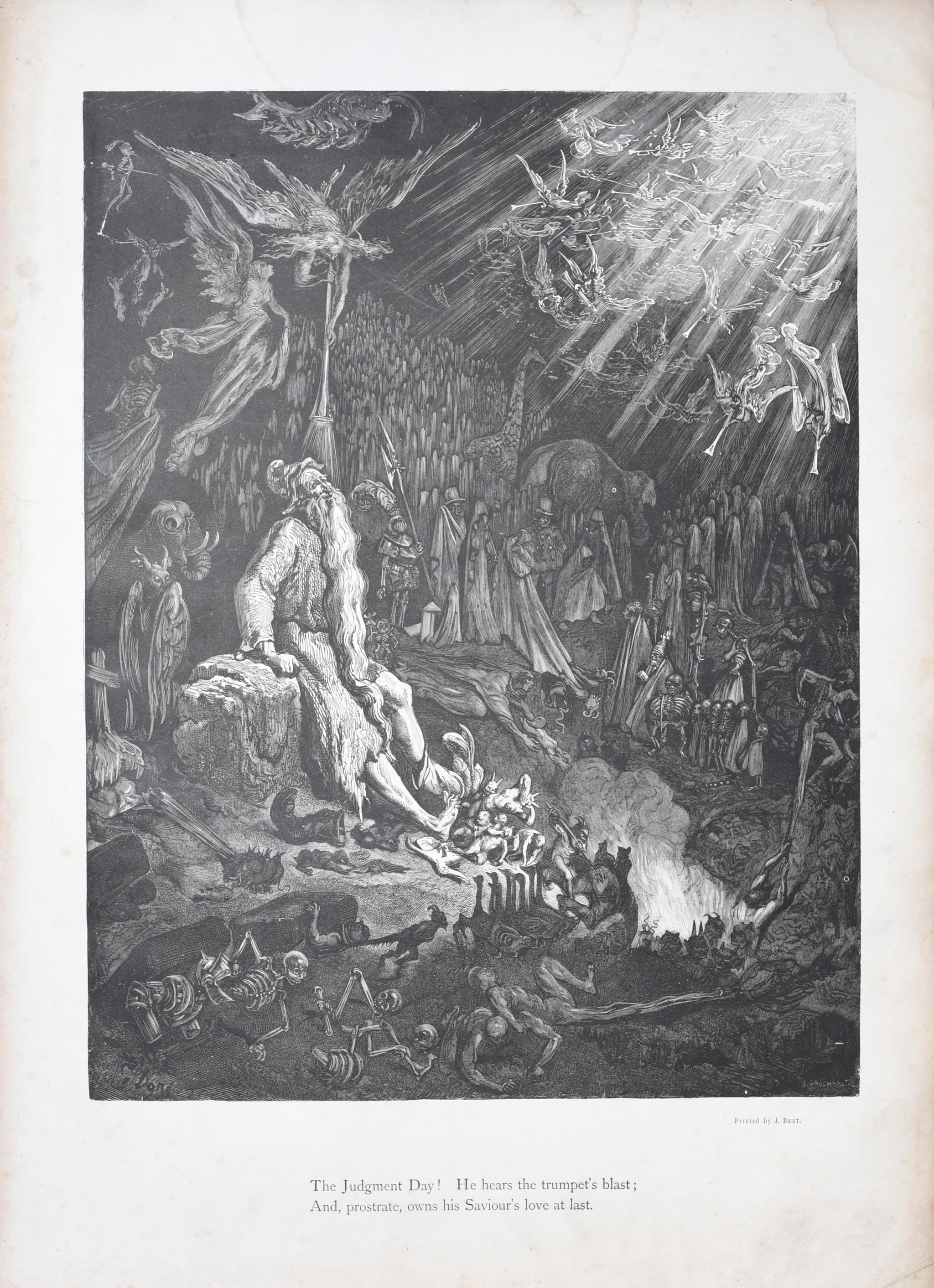 1866 Gustave Doré Legend Of The Wandering Jew Judgement Day Plate 12 - Original Antique Engraving - Gothic Biblical Apocalypse - 14 x 20 in - Image 3