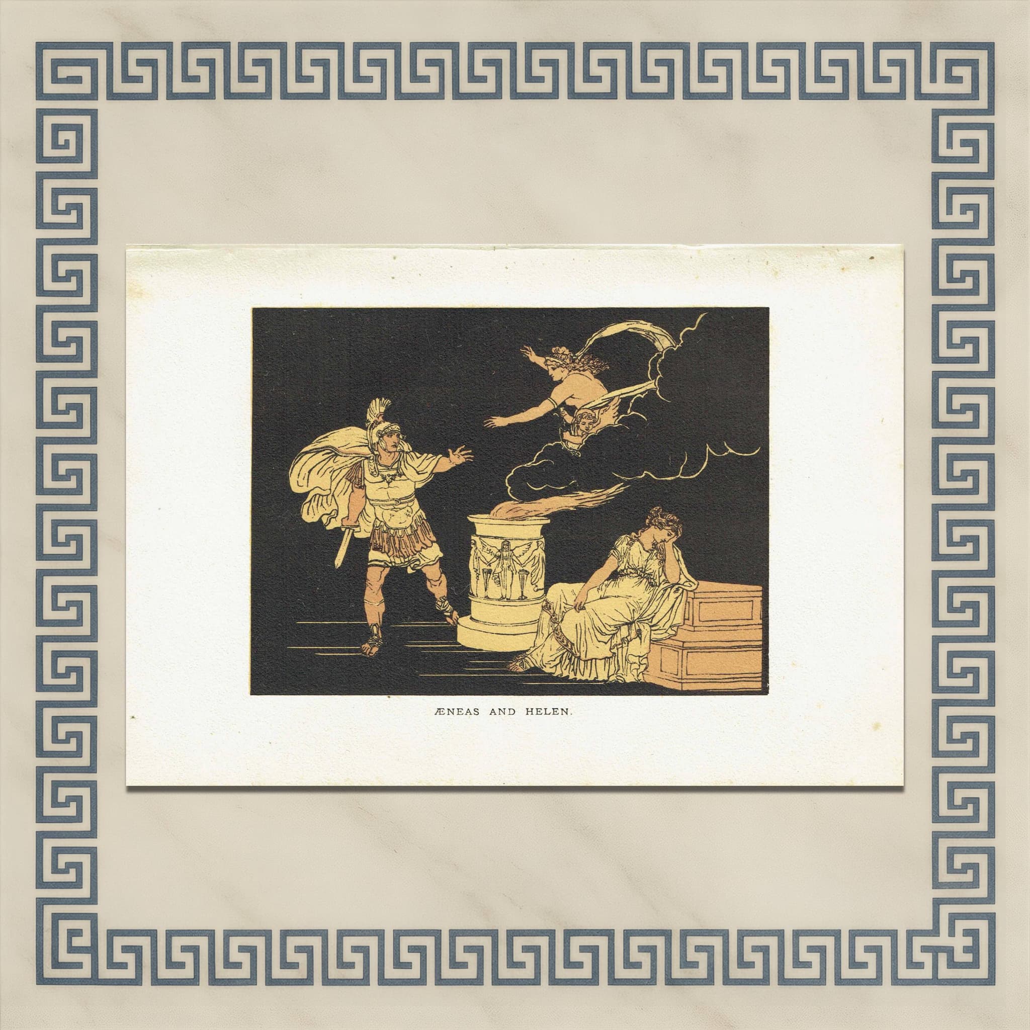 1879 Aeneas and Helen - Original Antique Print By Pinelli - Stories From Virgil Classical Mythology Roman Epic - 7.5 x 5 in