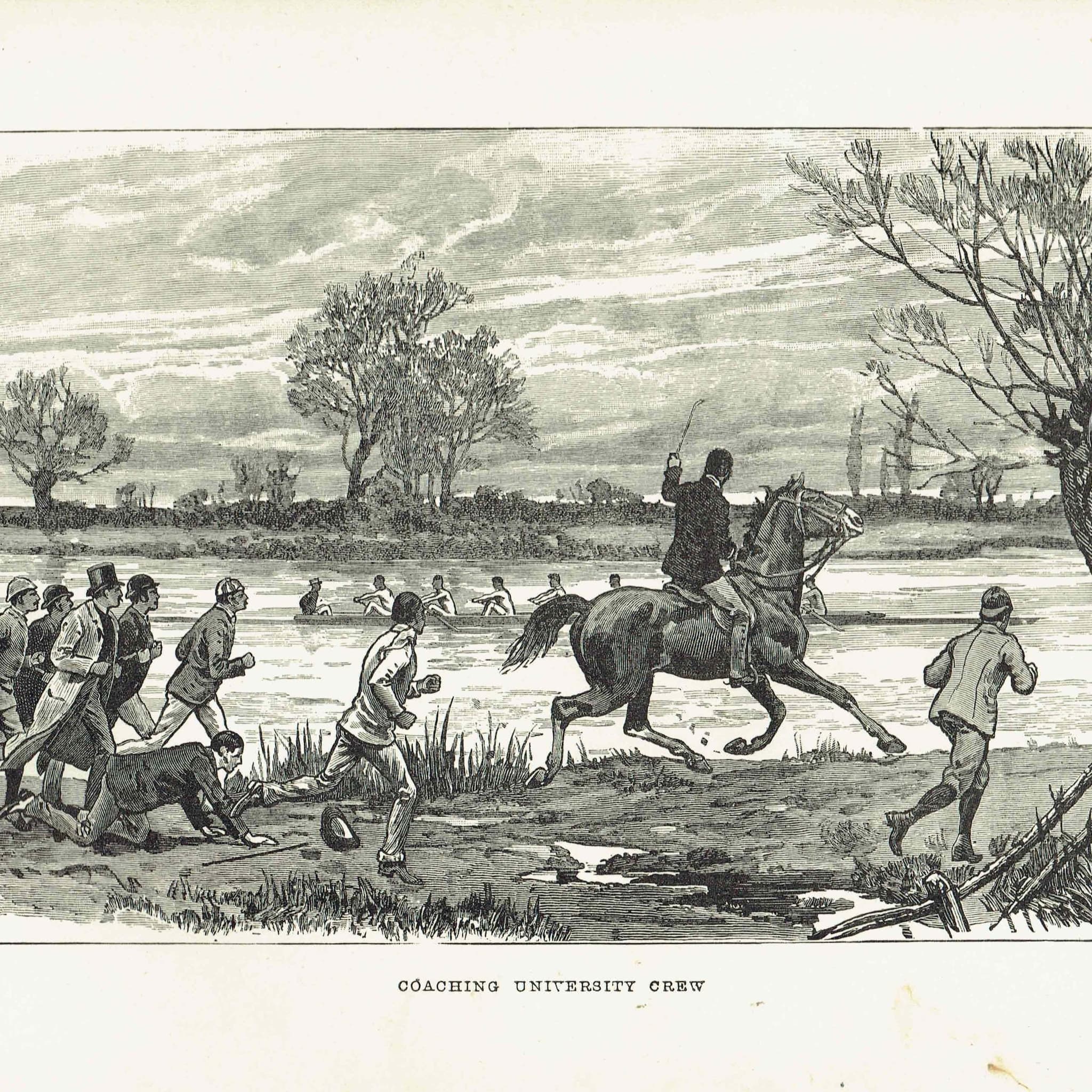 1891 Coaching University Crew - Original Antique Engraving By Dadd - Victorian Rowing Sport Badminton Library Boating - 7 x 4.75 in