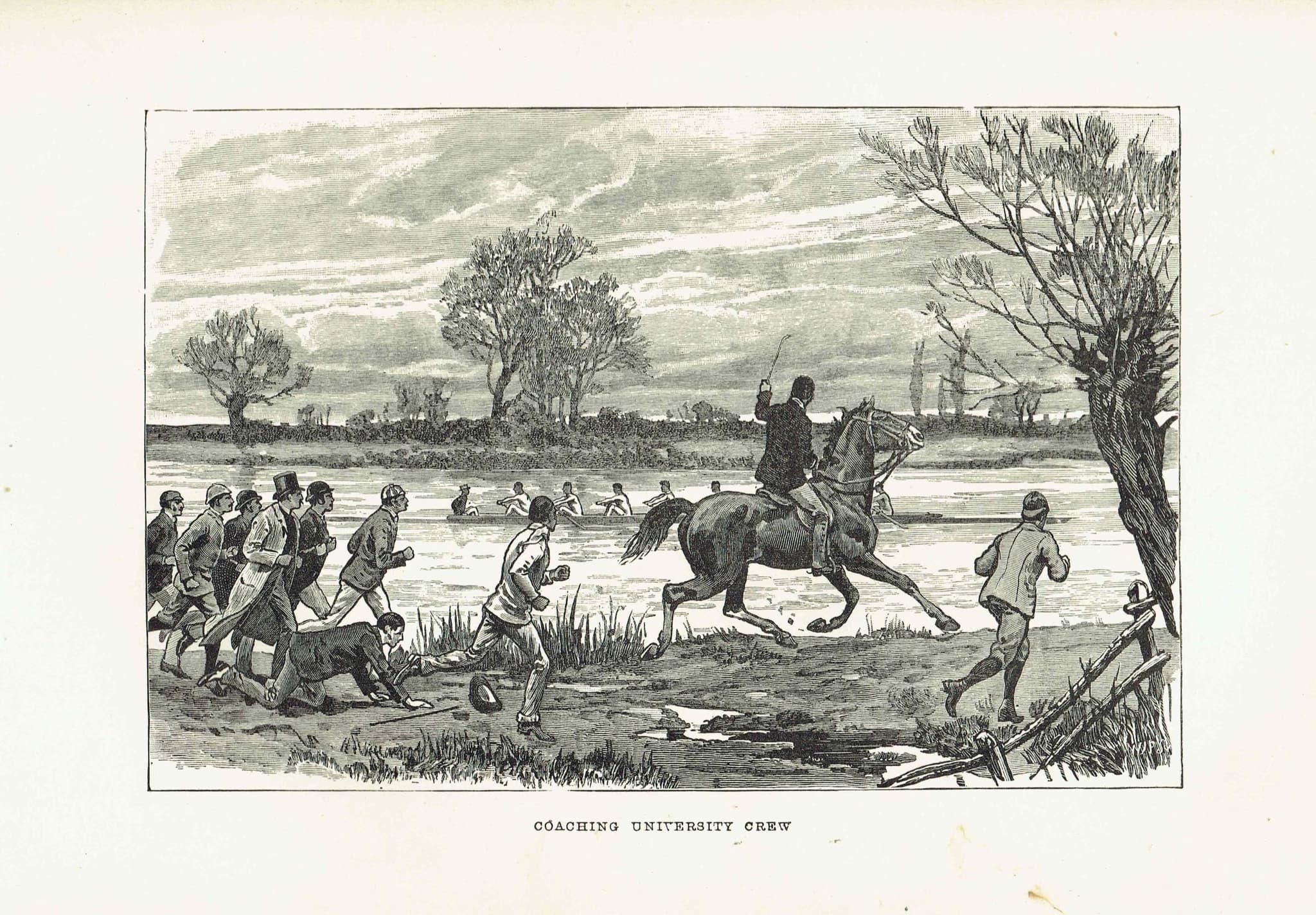 1891 Coaching University Crew - Original Antique Engraving By Dadd - Victorian Rowing Sport Badminton Library Boating - 7 x 4.75 in - Image 2