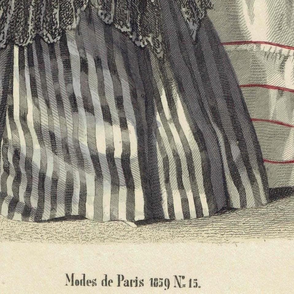 1859 Modes de Paris No. 15 Fashion Plate Print - Victorian Dresses Hand Coloured - Paris Fashion Art - 9.5 x 6.5 in - Image 3