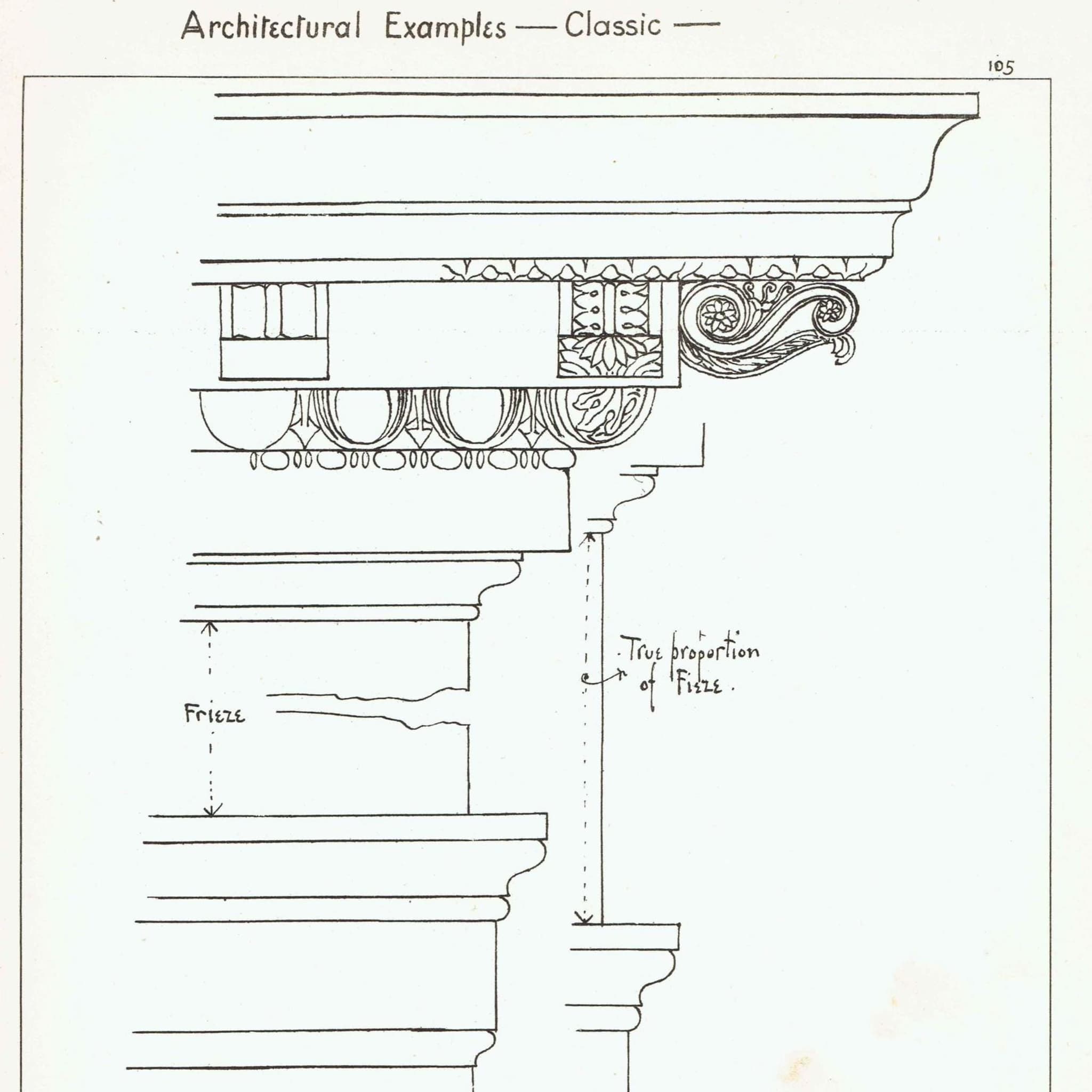 1898 Classic Architectural Frieze Print - Corinthian Entablature, Decorative Mouldings & Ornament - Antique Plate - 8 x 10.75 in - Image 2
