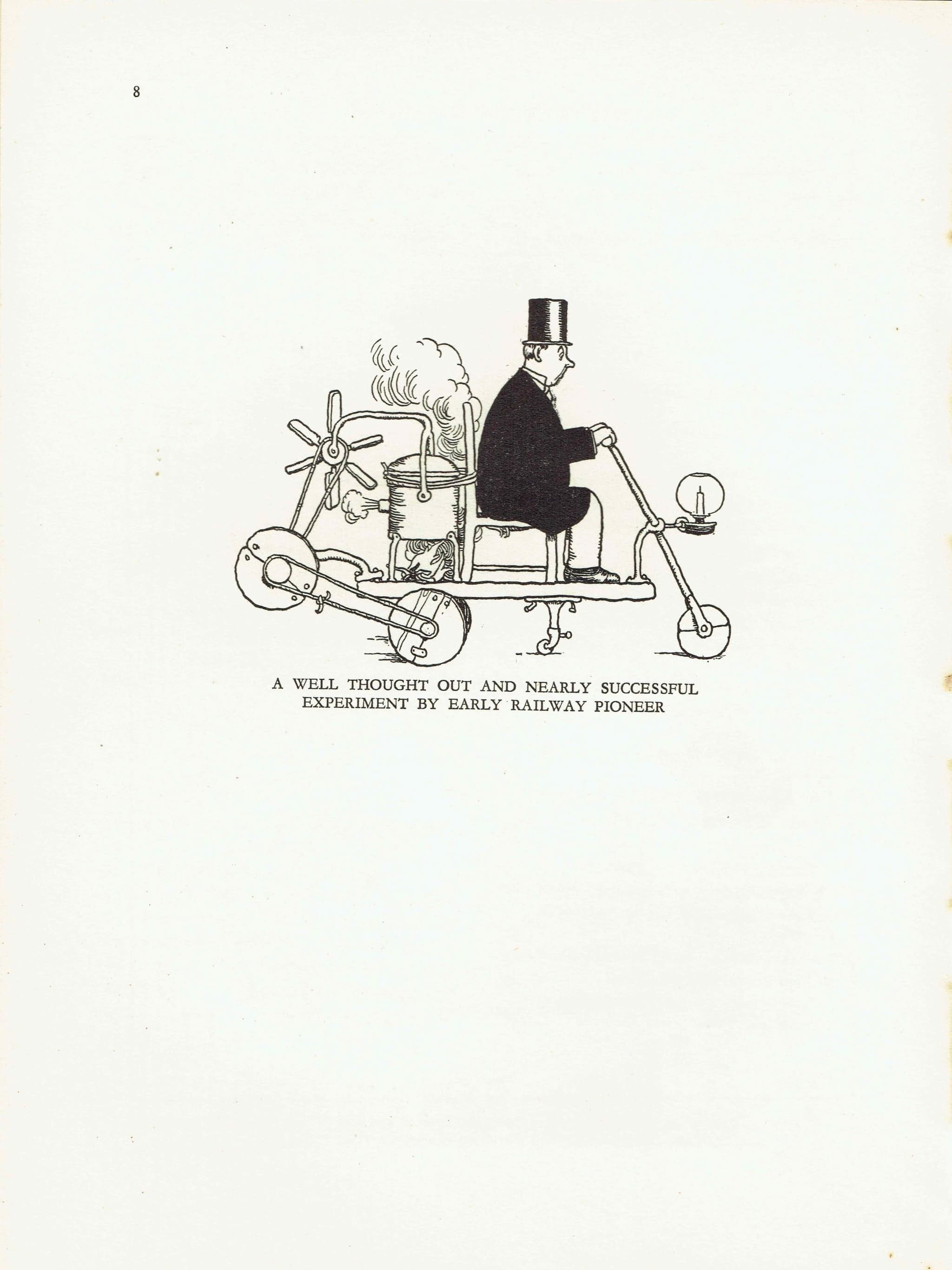 1935 Railway Pioneer Contraption - Original Vintage Print By Heath Robinson - Great Western Railway Centenary Humorous Cartoon - 7 x 9.5 in - Image 2