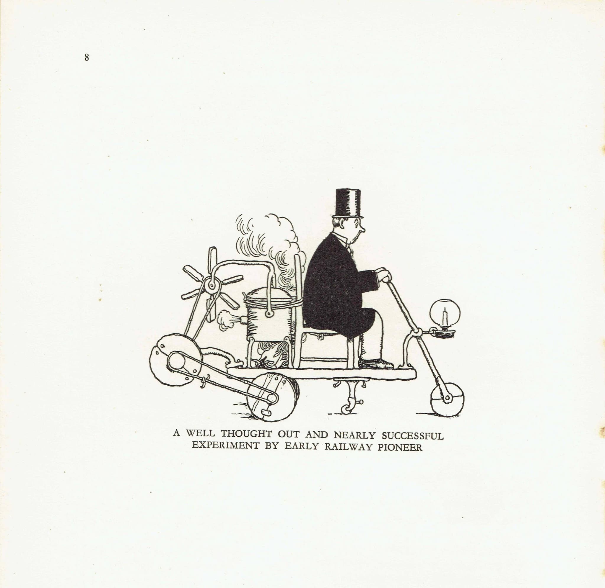 1935 Railway Pioneer Contraption - Original Vintage Print By Heath Robinson - Great Western Railway Centenary Humorous Cartoon - 7 x 9.5 in - Image 3