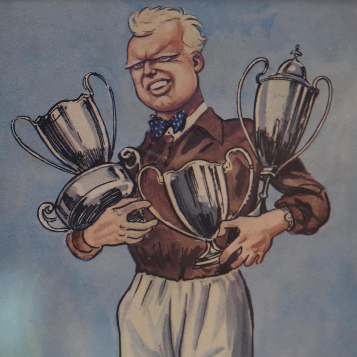 1956 Mike Hawthorn British Racing Driver Caricature Print - Sallon Motor Racing Art - Ferrari BRM Grand Prix Champion - 11 x 7.75 in - Image 1