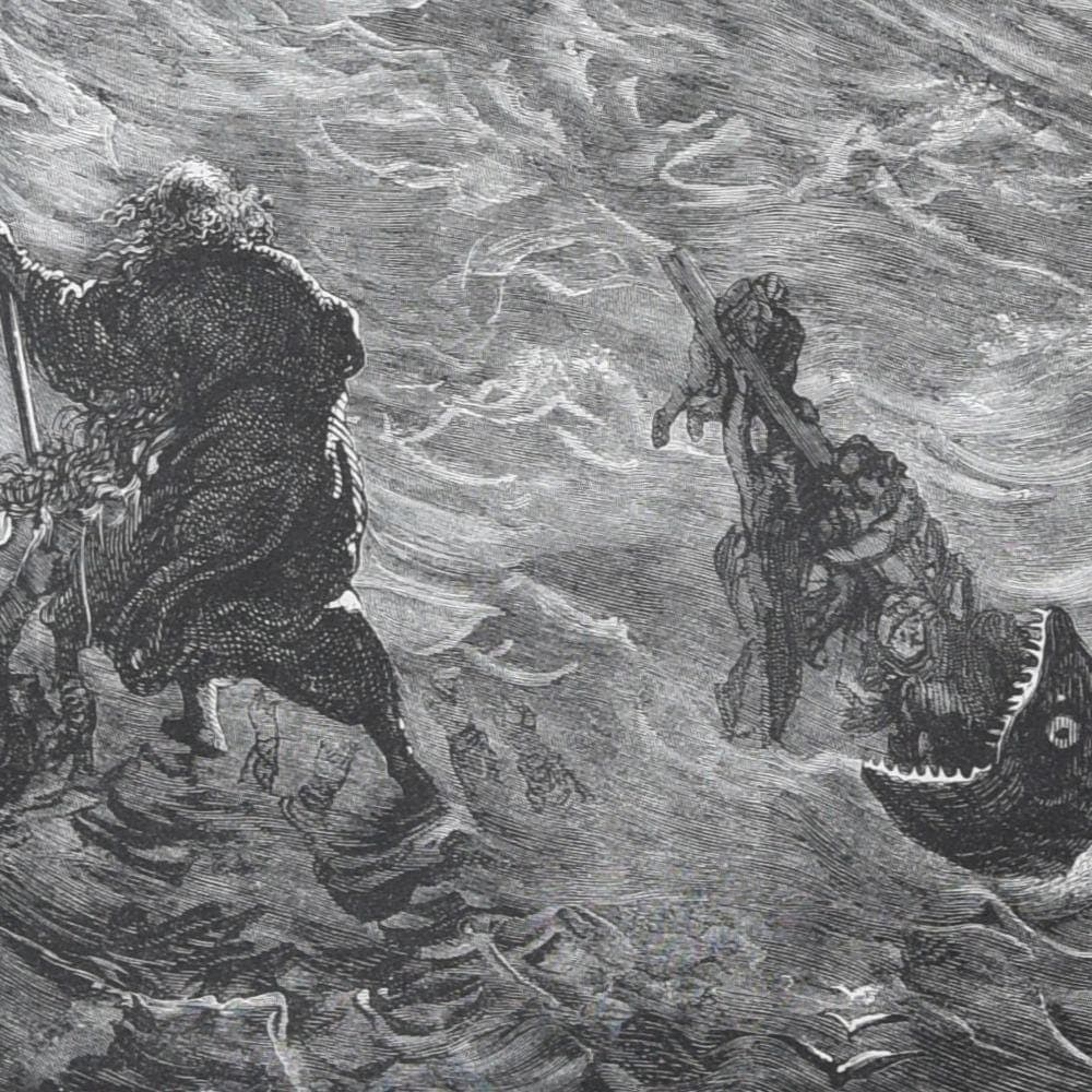 1866 Gustave Doré Wandering Jew Shipwreck Plate 10 - Original Antique Engraving - Victorian Gothic Religious Mythology Maritime - 14 x 20 in - Image 5