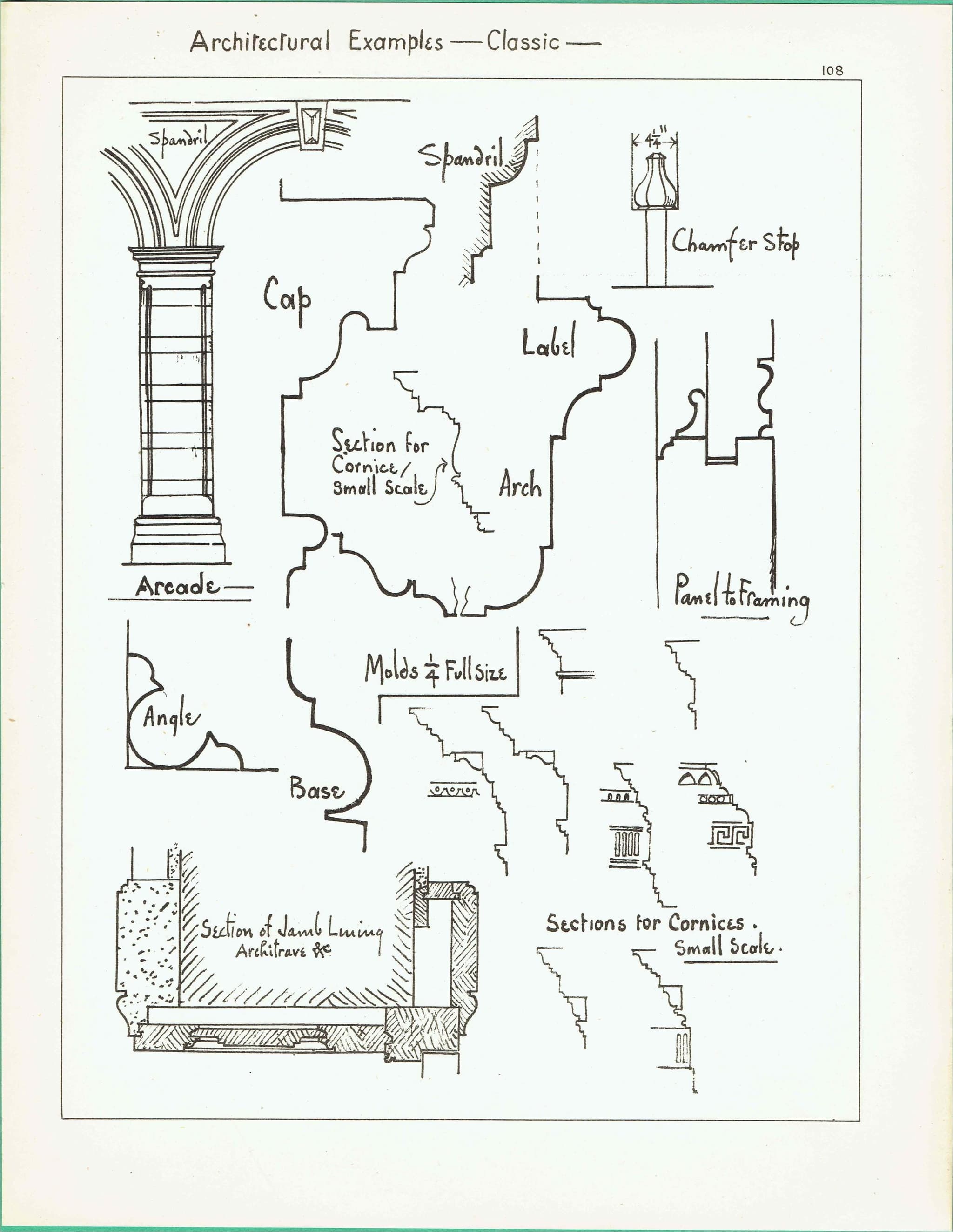 1898 Classic Architecture Print - Arches, Cornices, Columns, Mouldings & Structural Details - Antique Design Plate - 8 x 10.75 in - Image 2