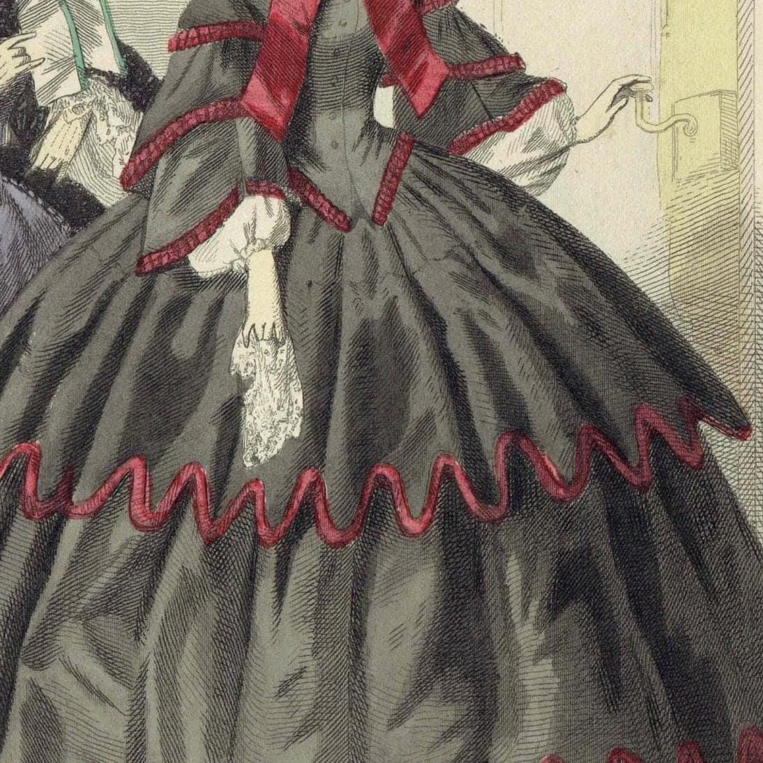 1859 Modes de Paris No.3 Print - Hand Coloured Fashion Plate - Victorian Dresses Paris Couture - 9.5 x 6.5 in - Image 3